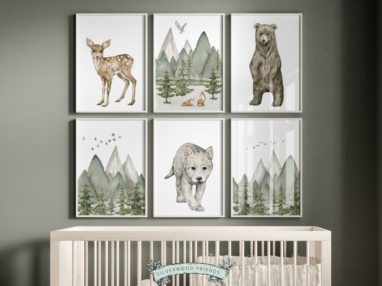 Woodland Mountain Animal Nursery Prints