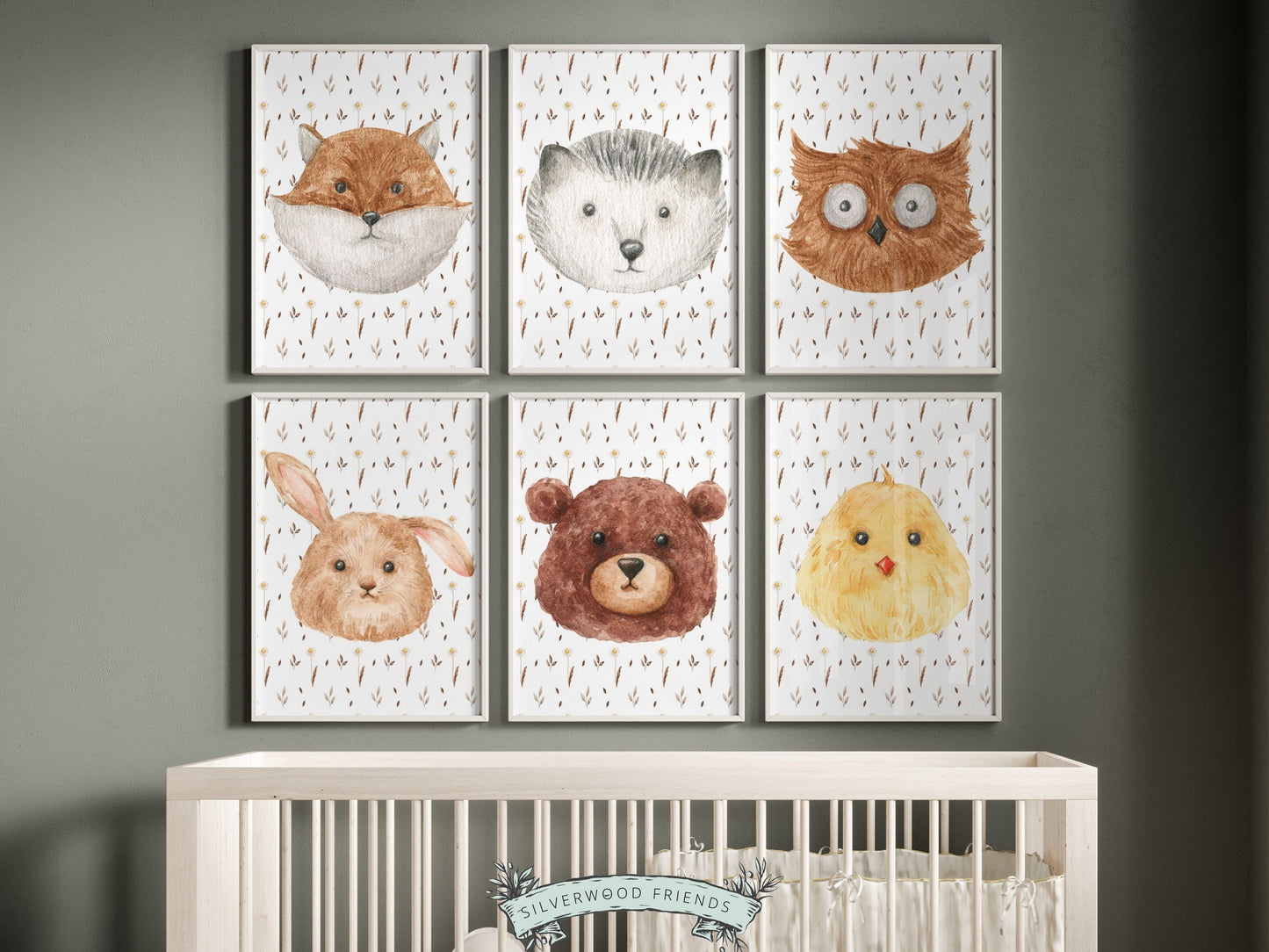 Woodland Animal Faces Nursery Prints