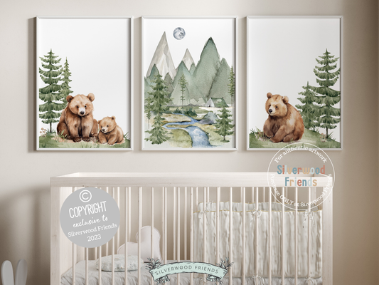 Our cute Set of 3 Baby Bear Nursery Prints are the perfect addition to your baby's woodland nursery decor or nature themed nursery decor and part of our ORIGINAL and BEST SELLING Baby Bear Nursery Prints Collection.