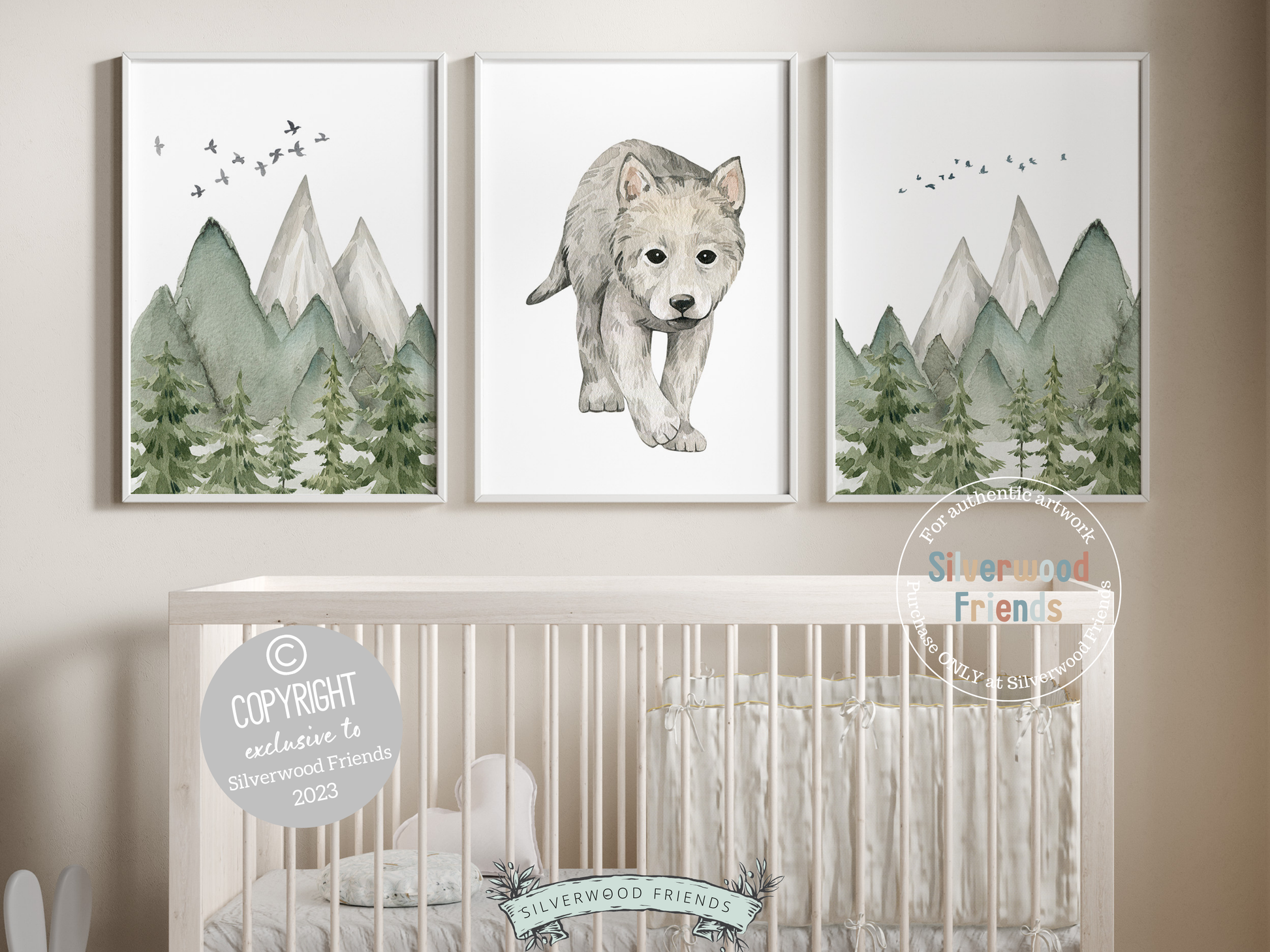 Our adorable Baby Wolf Nursery Prints are the perfect addition to your baby's woodland nursery decor and part of our BEST SELLING wolf nursery wall art. Perfect for your wolf nursery decor, woodland nursery or as a baby shower gift.