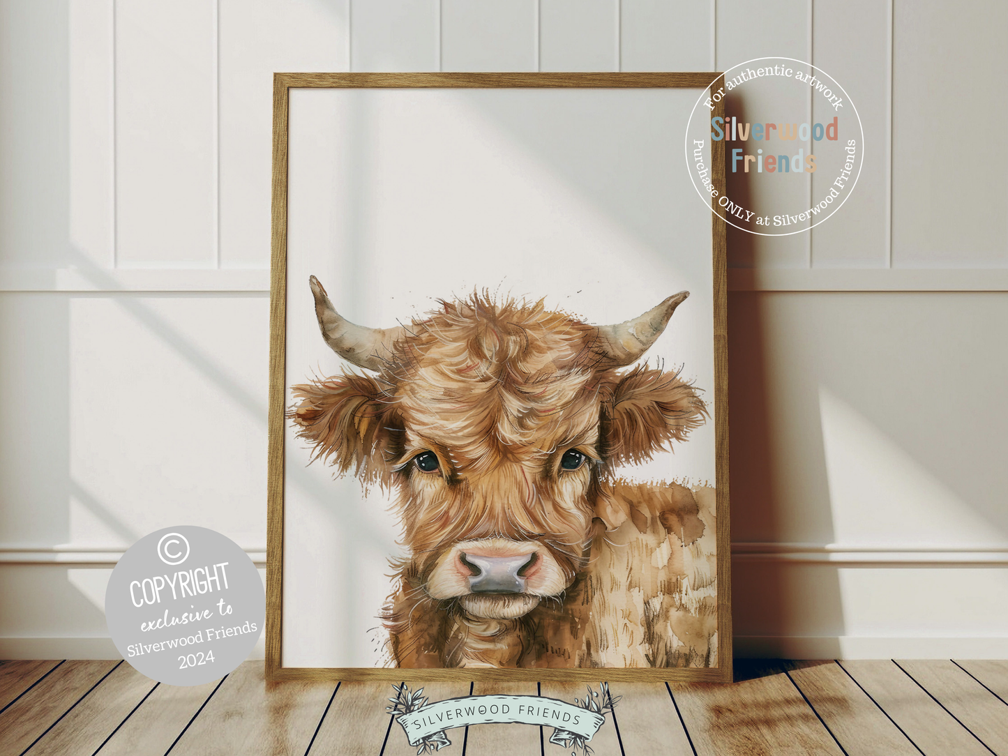 Our Highland Cow Nursery Print features an adorable baby highland cow set on a white background and is perfect for your farm nursery decor or as a unique farm baby shower gift.