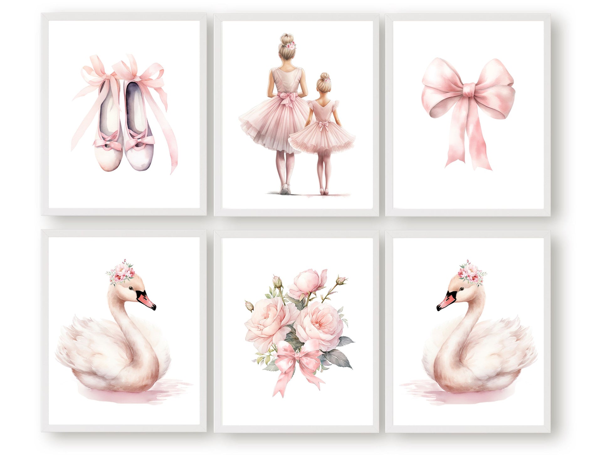 Set of 6 Ballet Nursery Prints. Perfect for your ballet nursery decor or dance inspired bedroom, these charming prints inspire imagination and foster a love for ballet, adding an elegant touch to your baby girl's room and dreams of graceful twirls.