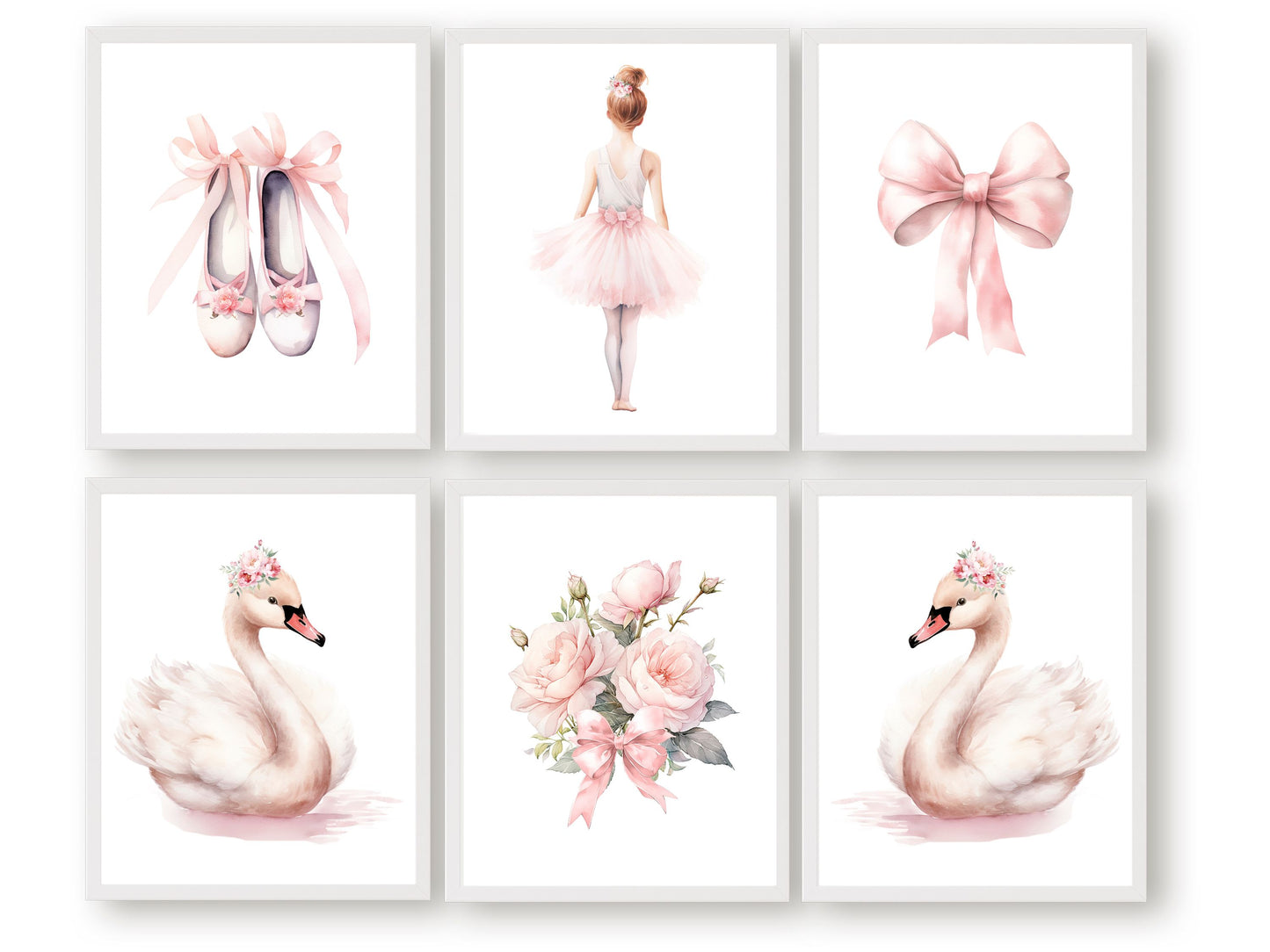 Set of 6 Ballet Nursery Prints. Perfect for your ballet nursery decor or dance inspired bedroom, these charming prints add an elegant touch to your baby girl's room inspiring dreams of graceful twirls and makes a unique baby shower gift.