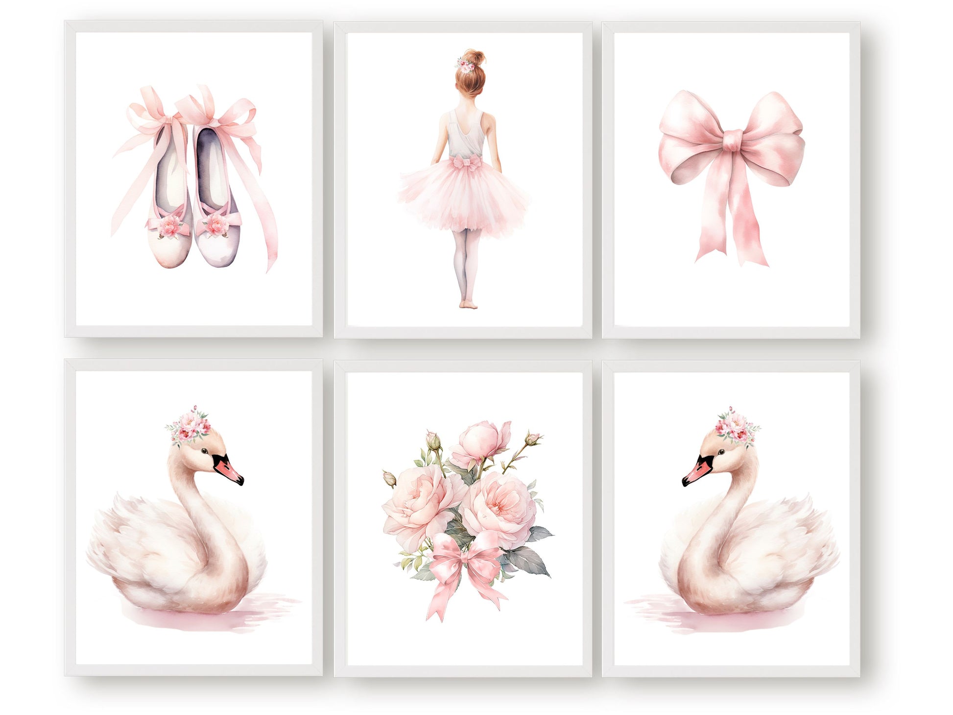 Set of 6 Ballet Nursery Prints. Perfect for your ballet nursery decor or dance inspired bedroom, these charming prints add an elegant touch to your baby girl's room inspiring dreams of graceful twirls and makes a unique baby shower gift.