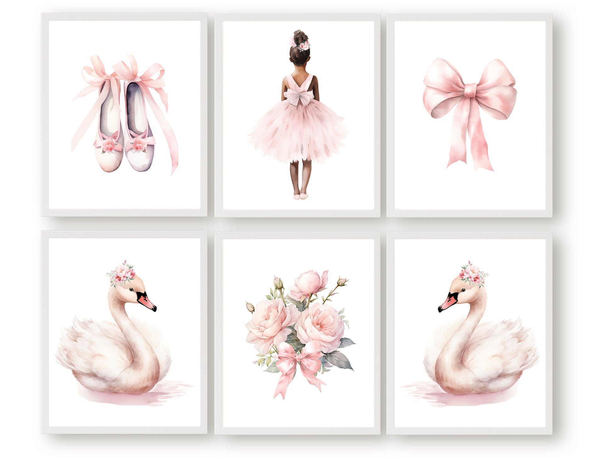 Set of 6 Ballet Nursery Prints. Perfect for your ballet nursery decor or dance inspired bedroom, these charming prints add an elegant touch to your baby girl's room inspiring dreams of graceful twirls and makes a unique baby shower gift.