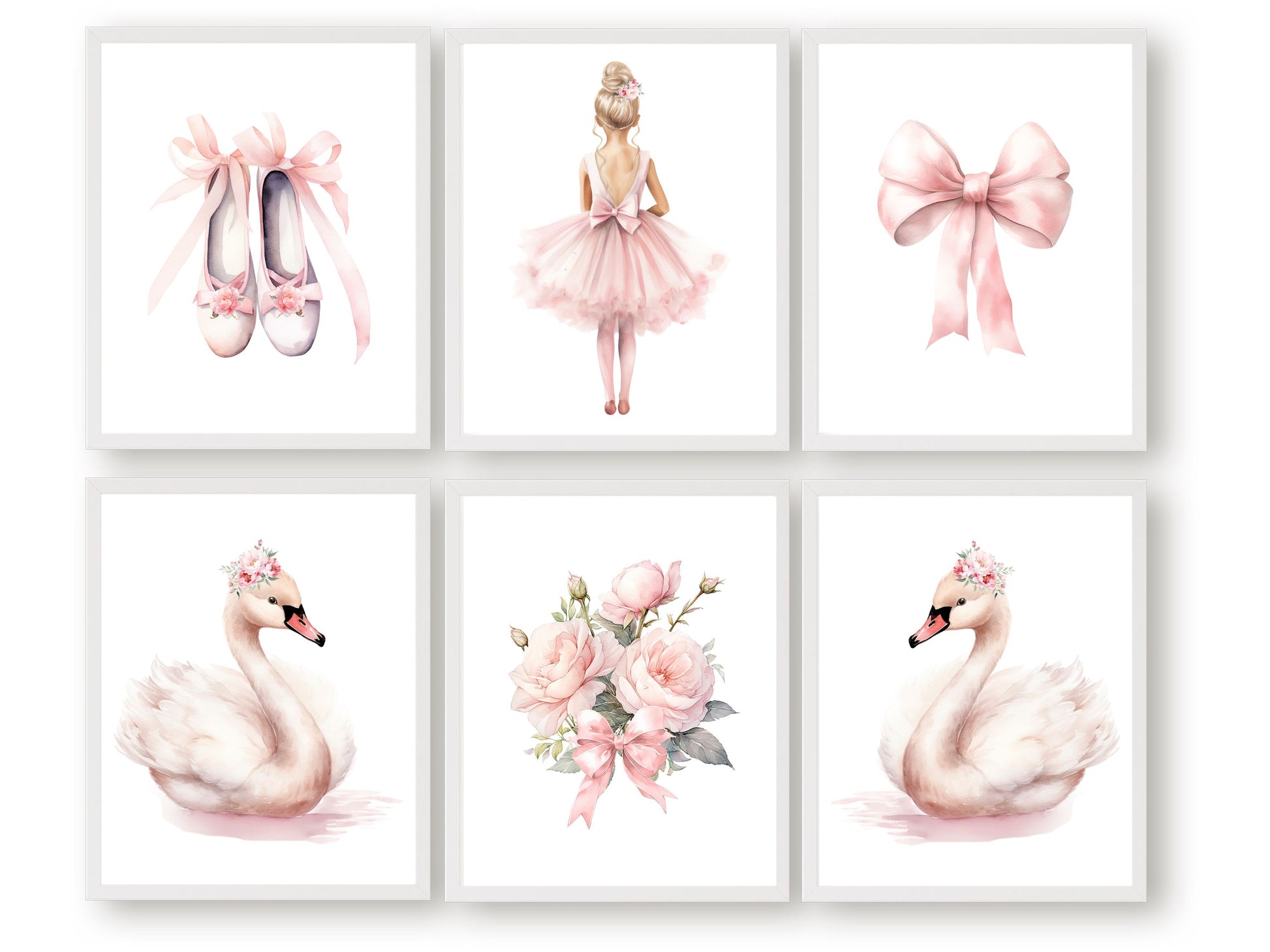 Set of 6 Ballet Nursery Prints. Perfect for your ballet nursery decor or dance inspired bedroom, these charming prints add an elegant touch to your baby girl's room inspiring dreams of graceful twirls and makes a unique baby shower gift.
