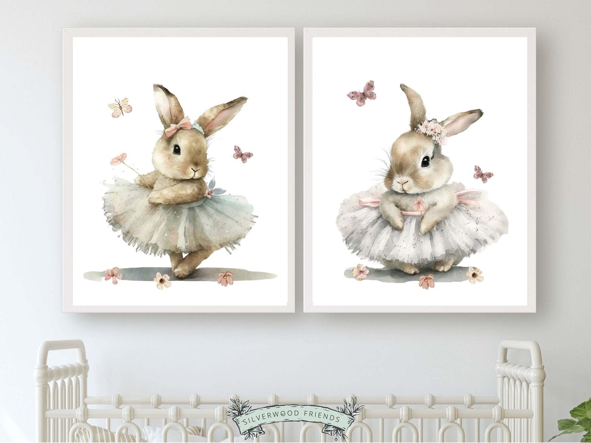 Rabbit Canvas Art For Baby Girl Nursery Bunny Nursery Prints Set Of