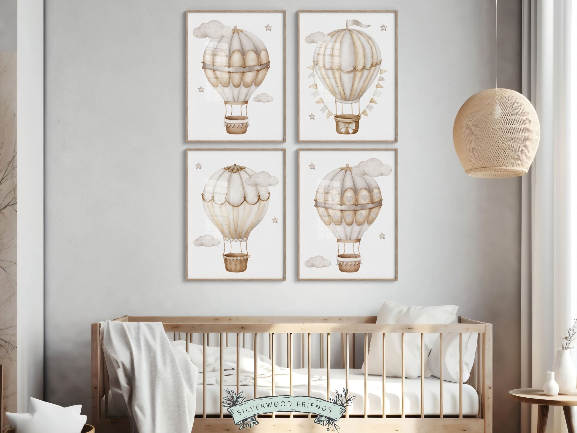 Hot Air Balloon Nursery Prints, Air Balloon Nursery Decor, Neutral Nursery Wall Art, Unisex Newborn Gift, Transport Nursery Digital Prints