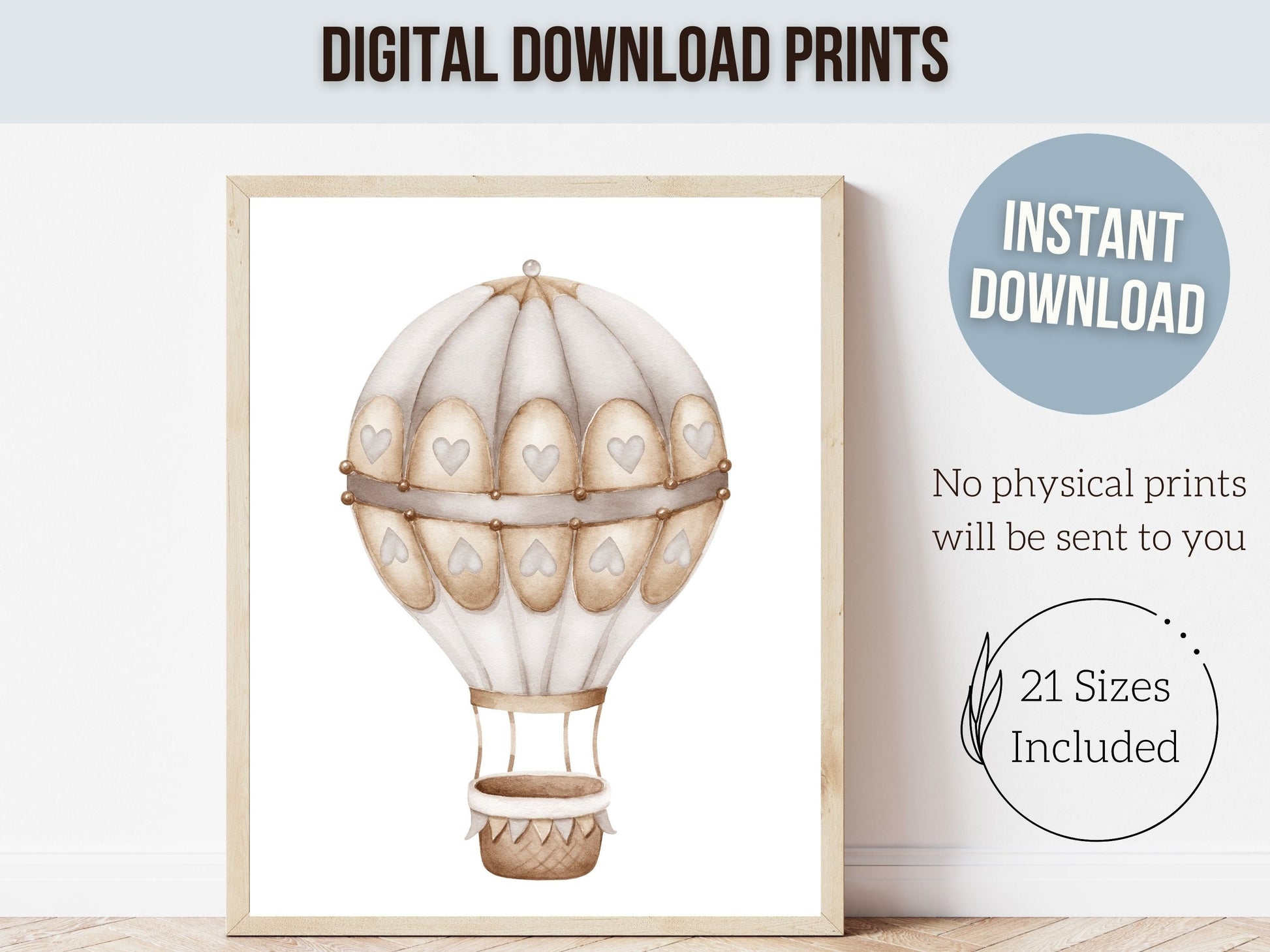 Hot Air Balloon Nursery Prints, Beige Balloon Nursery Decor, Neutral Nursery Wall Art, Unisex Newborn Gift, Transport Nursery Digital Prints
