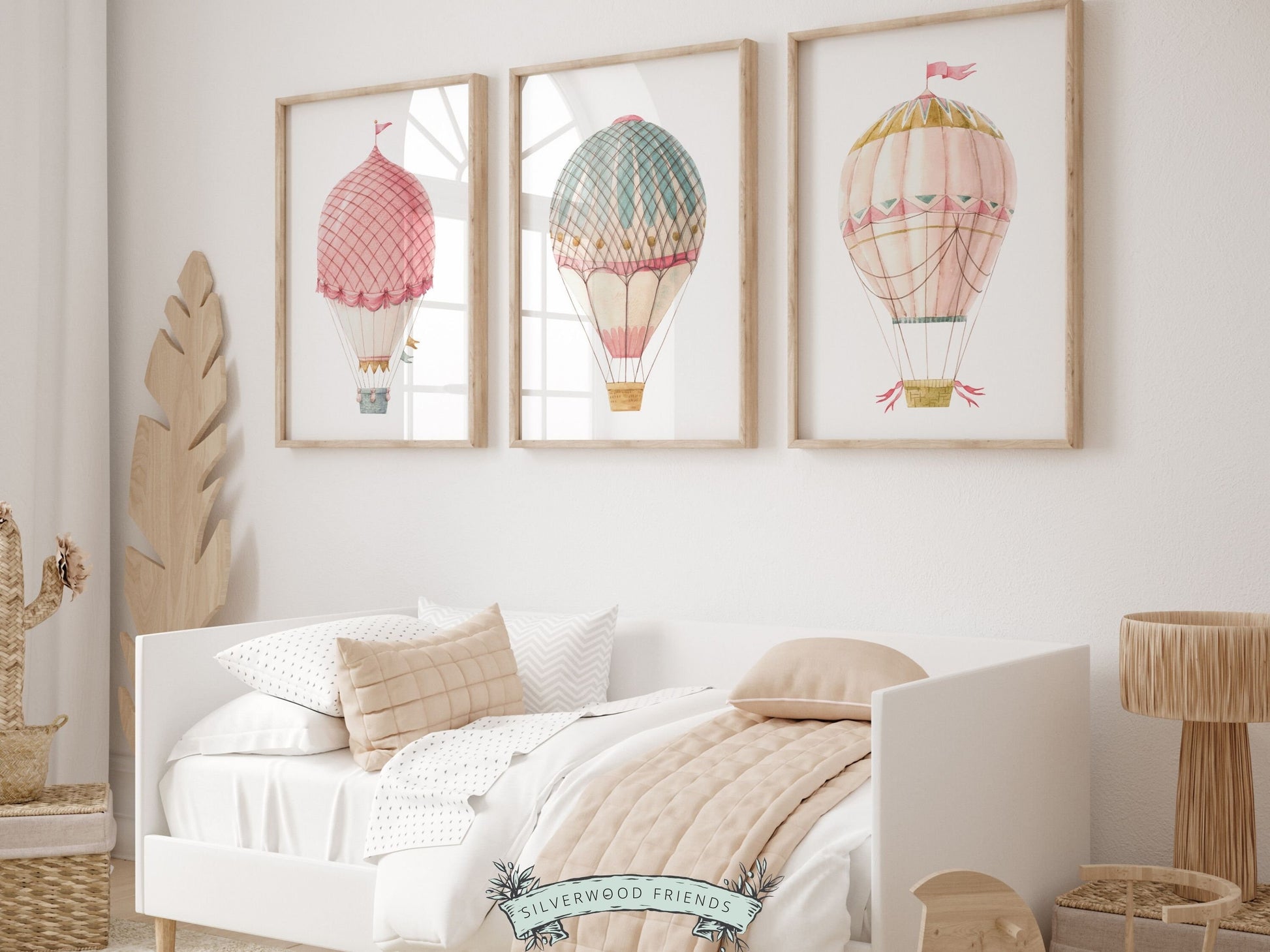 Pink Hot Air Balloon Nursery Prints, Nursery Wall Art, Girl's Nursery Decor, Trendy Dorm Room Wall Decor, Baby Girl Nursery Digital Prints