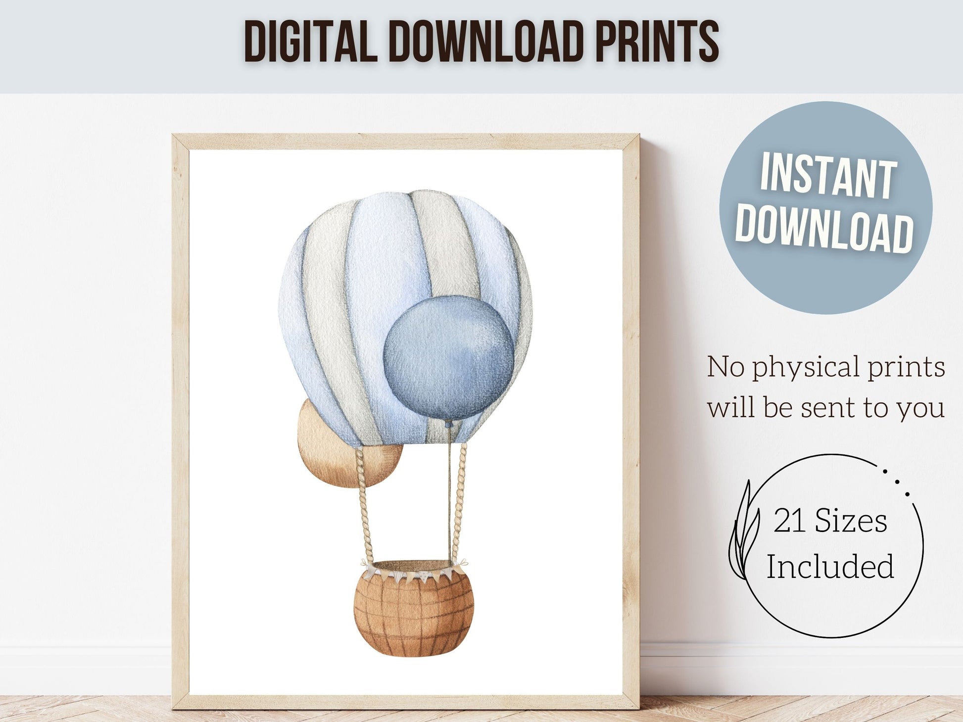 Hot Air Balloon Nursery Prints, Baby Boy Nursery Decor Gift, Nursery Wall Art, Newborn Gift, Transport Adventure Theme Nursery Digital Print