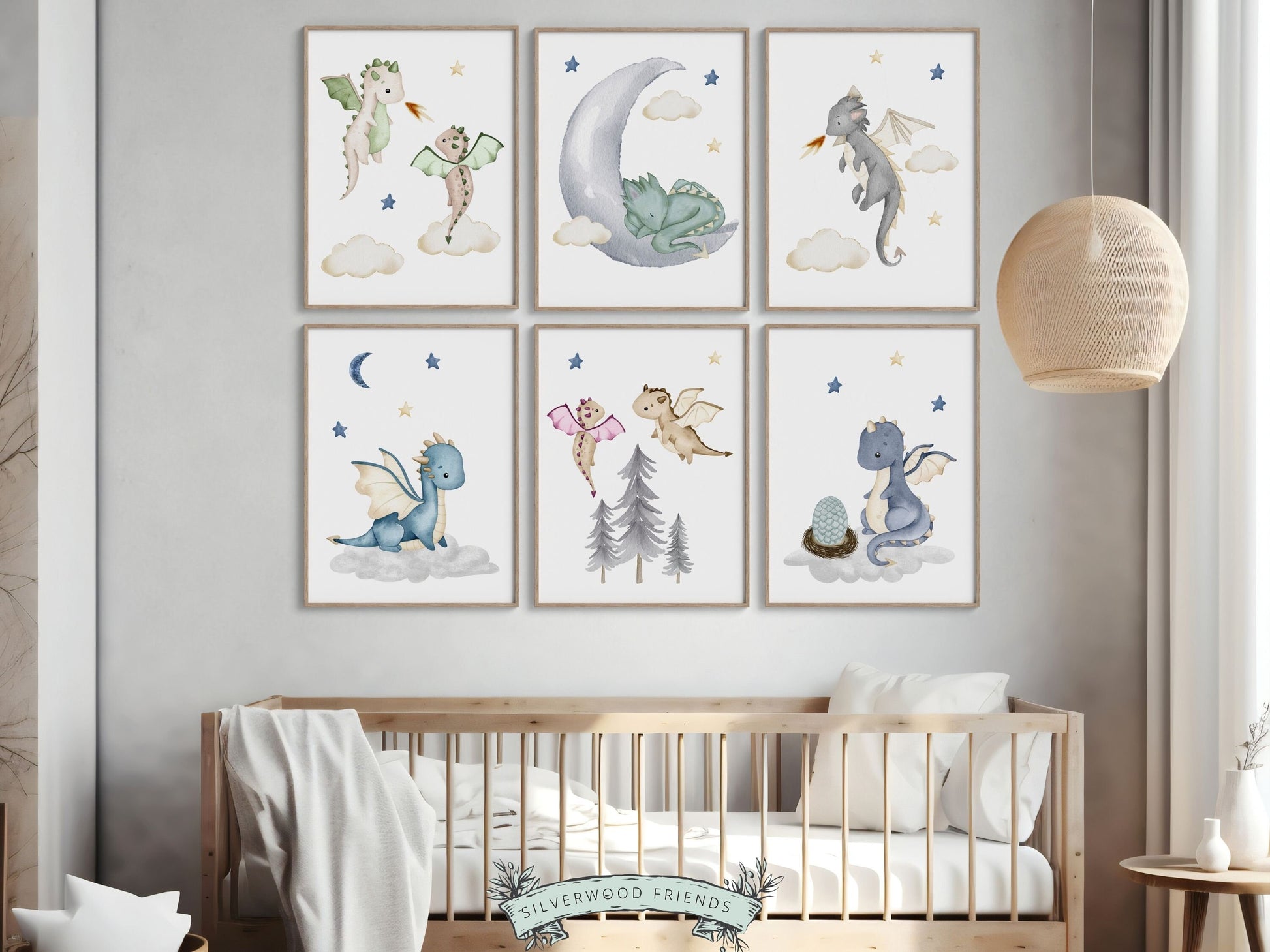 Baby Dragon Nursery Wall Art Prints, Dragon Nursery Decor, Dragon Baby Shower Gift, Dragon Printable Pictures, Neutral Nursery Digital Print
