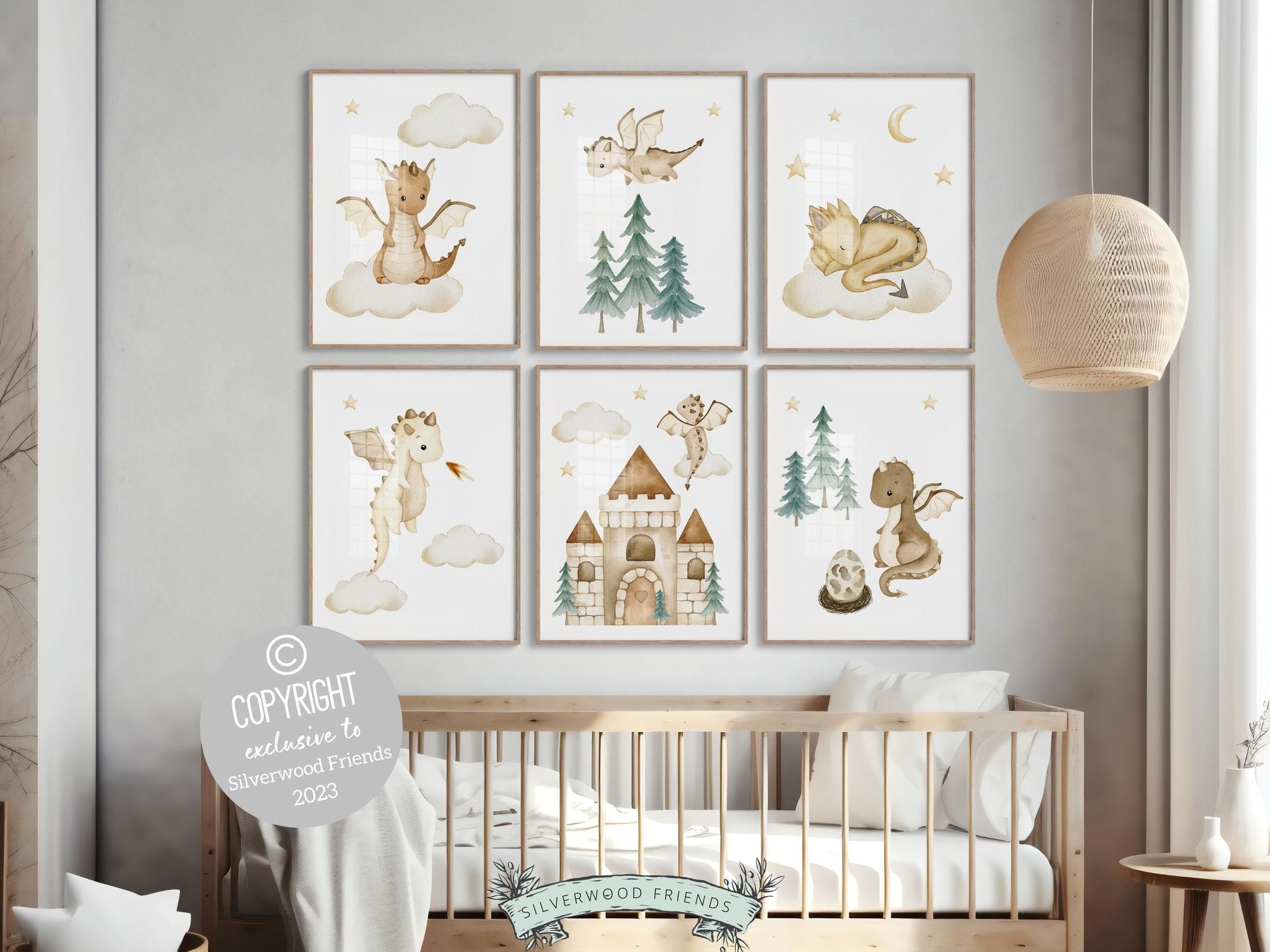 ORIGINAL Baby Dragon Nursery Print Gift For Beige Dragon Nursery Decor, Fairytale Fantasy Neutral Nursery Wall Art Digital Download Prints