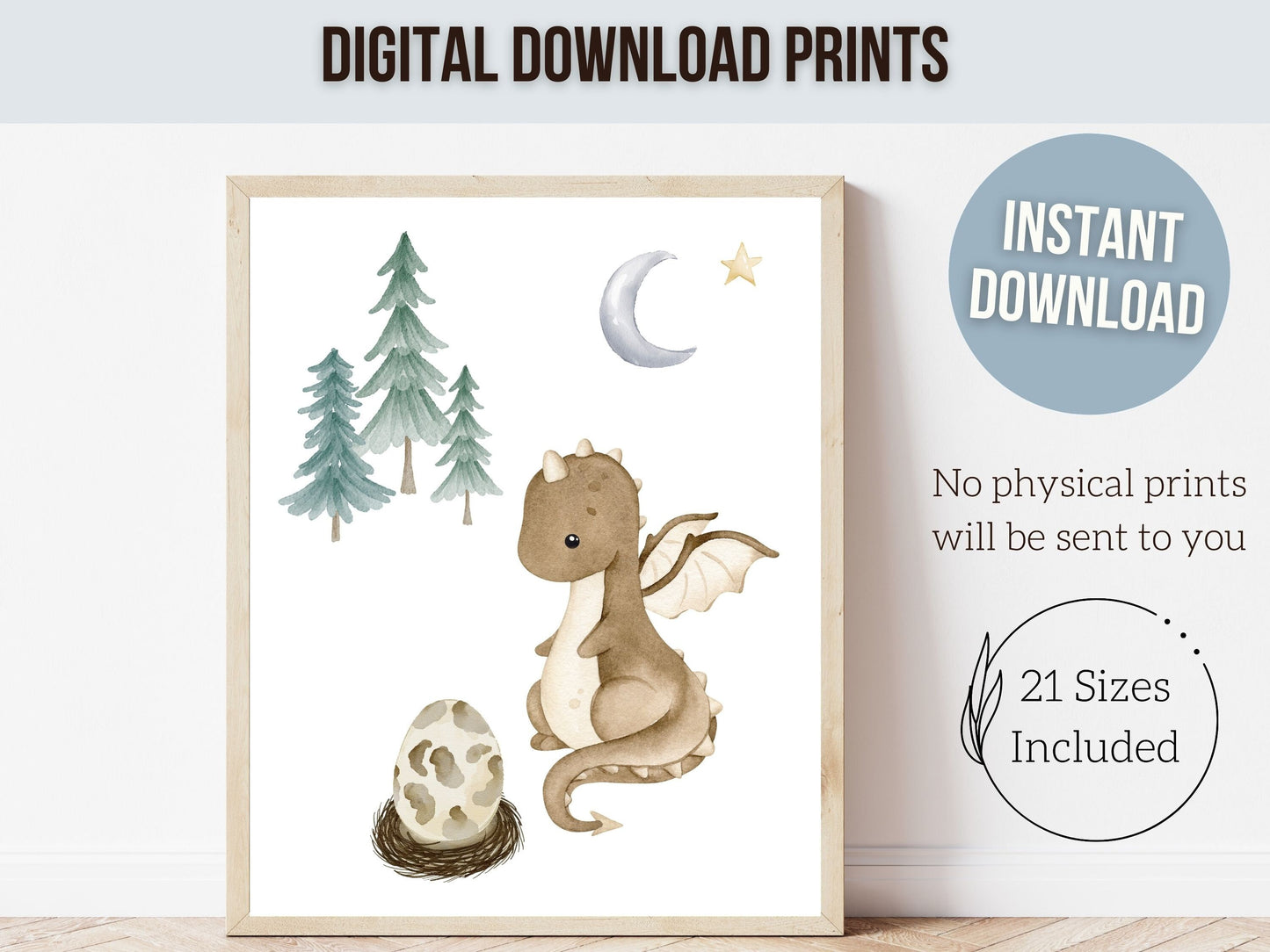 ORIGINAL Baby Dragon Nursery Print Kids Room Beige Dragon Nursery Decor, Fairytale Fantasy Neutral Nursery Wall Art Digital Download Prints
