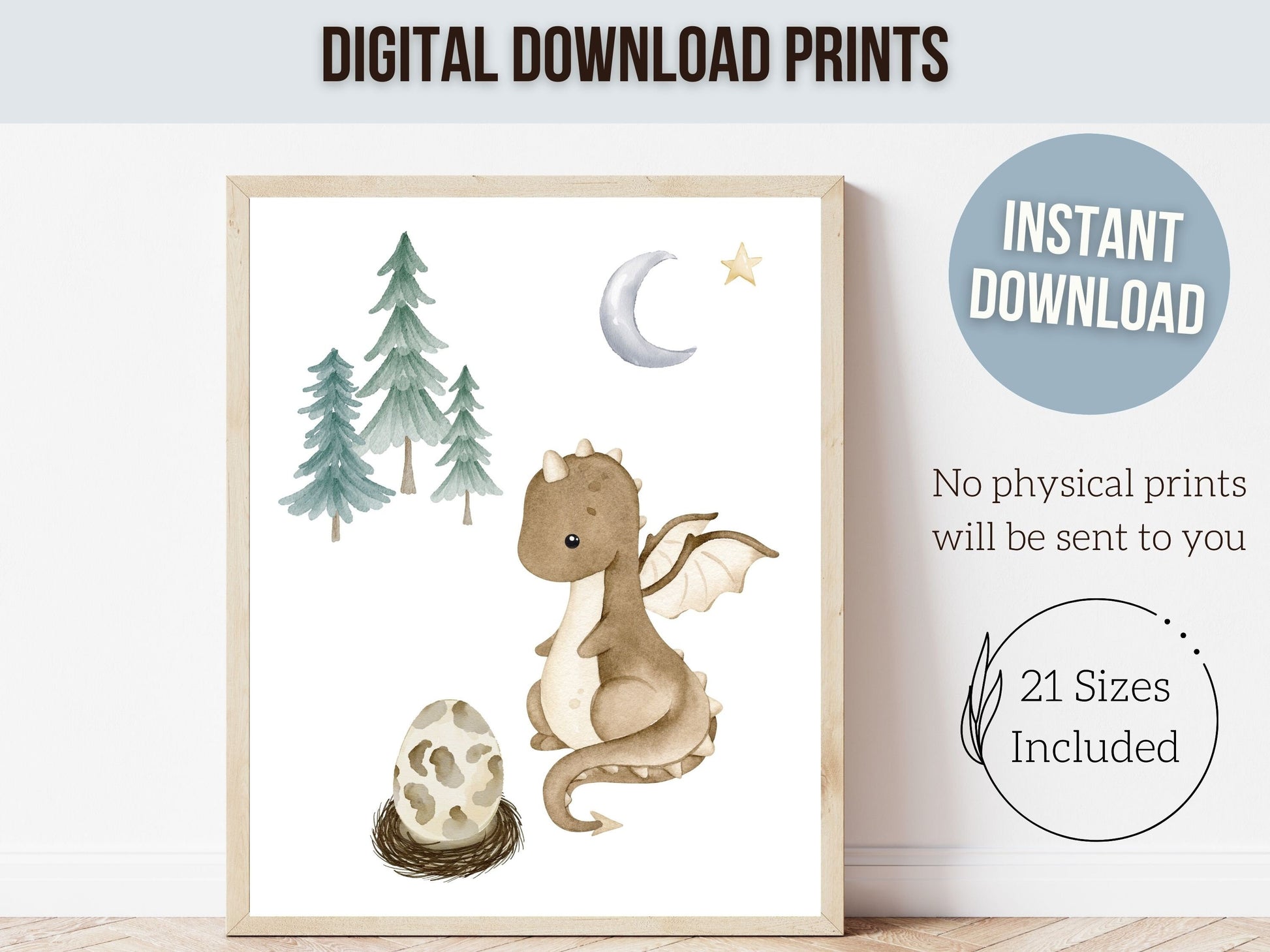 ORIGINAL Baby Dragon Nursery Print Kids Room Beige Dragon Nursery Decor, Fairytale Fantasy Neutral Nursery Wall Art Digital Download Prints