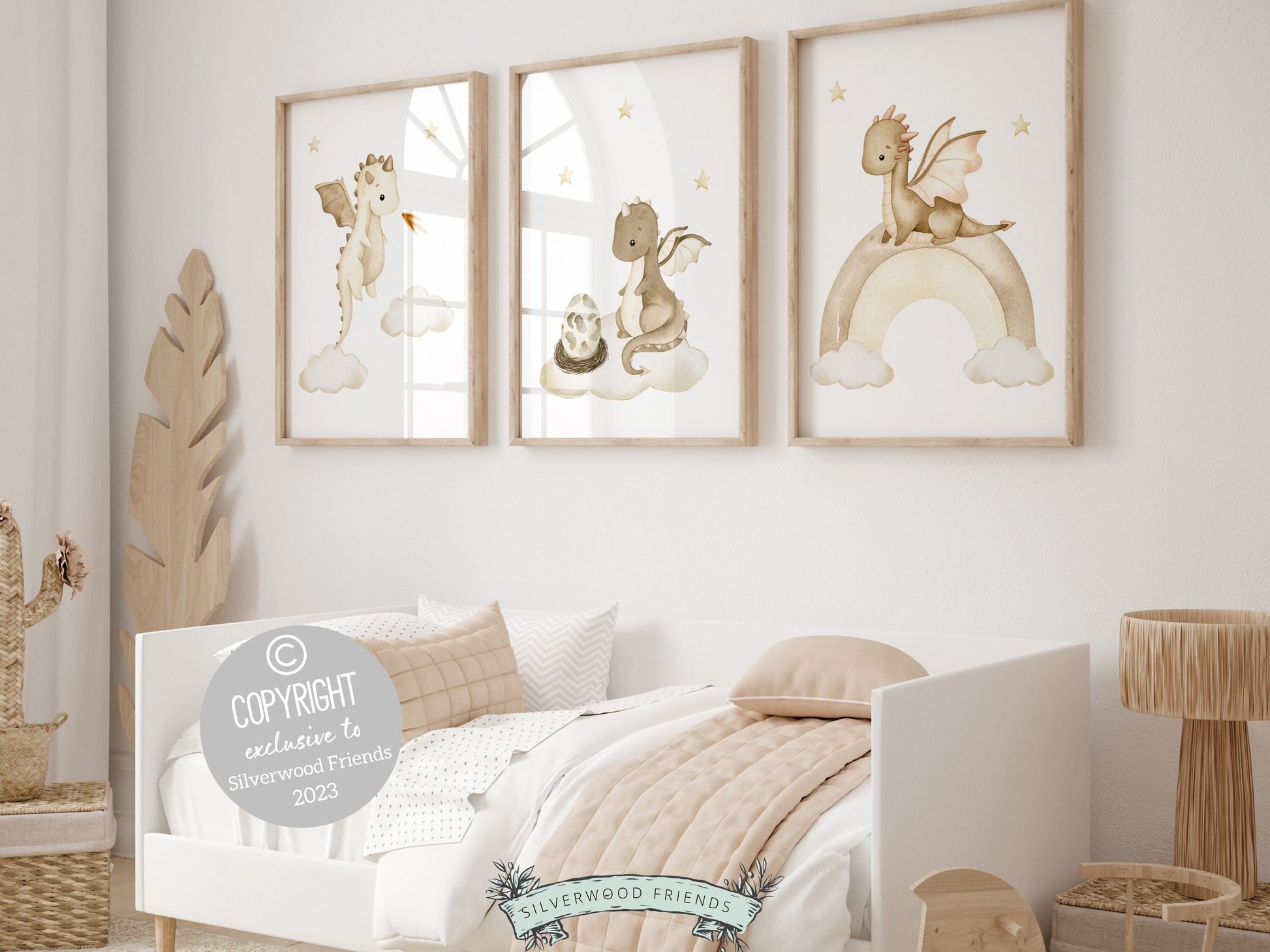 ORIGINAL Baby Dragon Nursery Print Kids Room Beige Dragon Nursery Decor, Fairytale Fantasy Neutral Nursery Wall Art Digital Download Prints