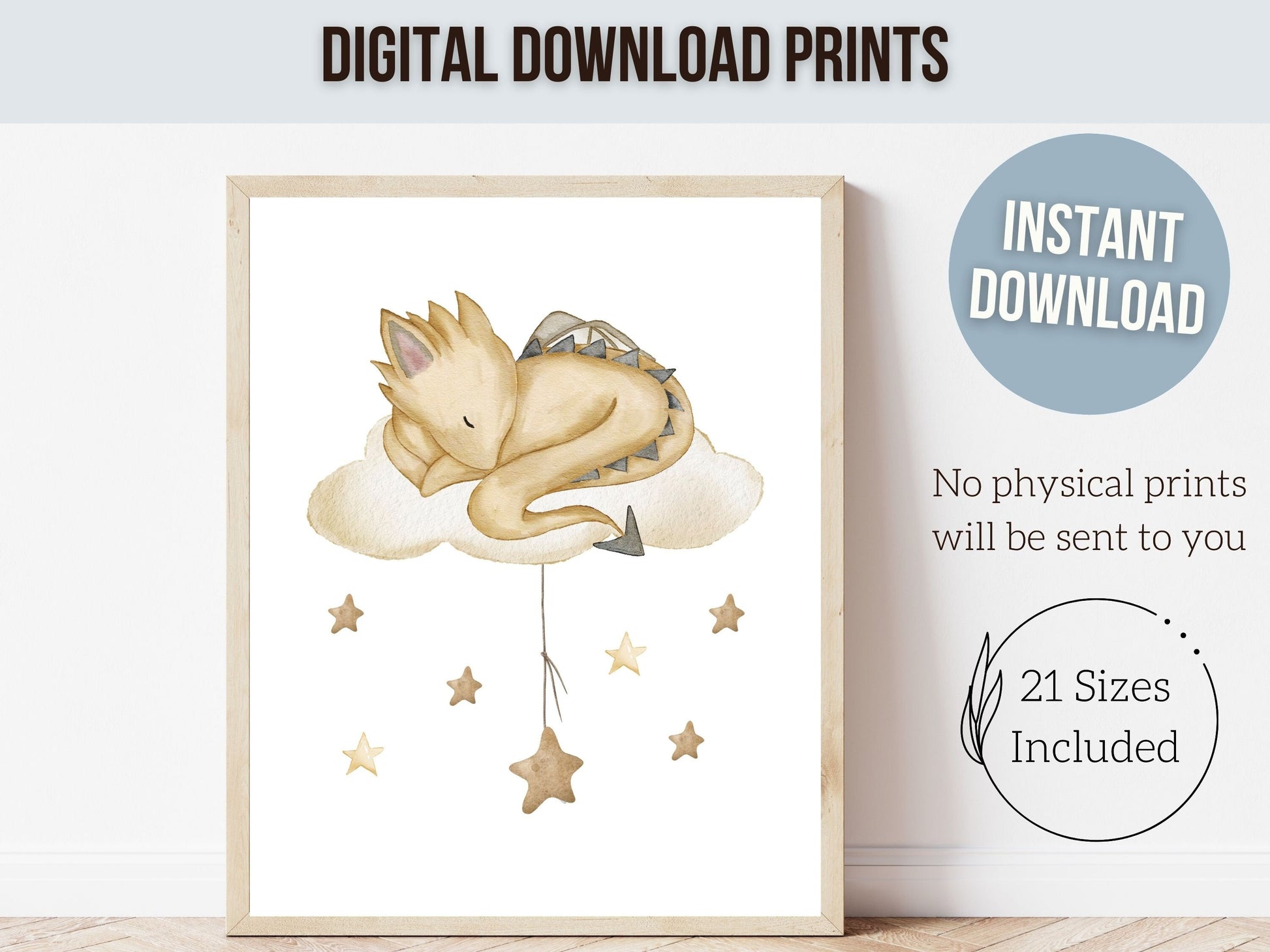 ORIGINAL Baby Dragon Nursery Print Beige Dragon Nursery Decor Kids Room, Fairytale Fantasy Neutral Nursery Wall Art Digital Download Prints