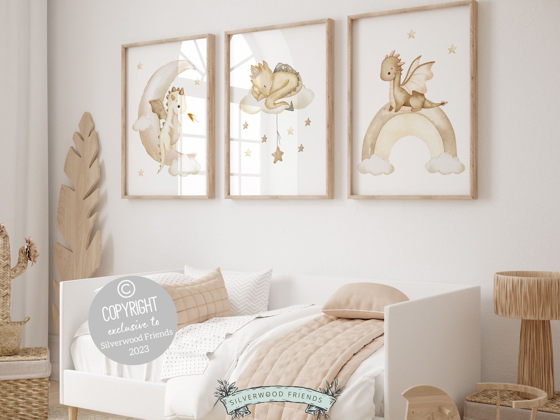 ORIGINAL Baby Dragon Nursery Print Beige Dragon Nursery Decor Kids Room, Fairytale Fantasy Neutral Nursery Wall Art Digital Download Prints