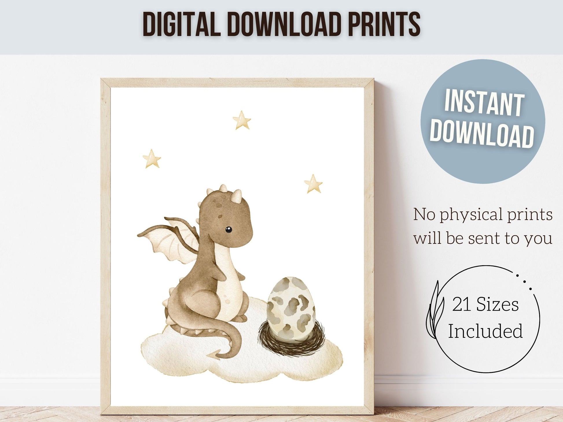ORIGINAL Baby Dragon Nursery Print Gift For Baby Beige Dragon Nursery Decor, Unisex Fairytale Fantasy Neutral Nursery Wall Art Digital Print