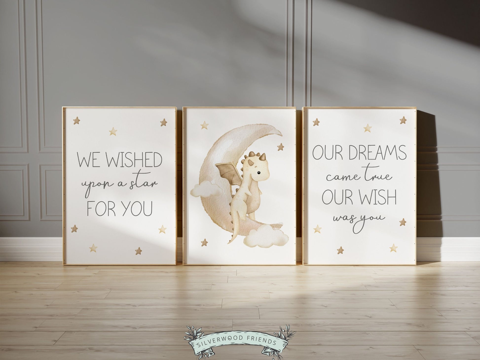 ORIGINAL Baby Dragon Nursery Print Gift For Newborn Beige Dragon Nursery Decor,Kids Fairytale Fantasy Neutral Nursery Wall Art Digital Print
