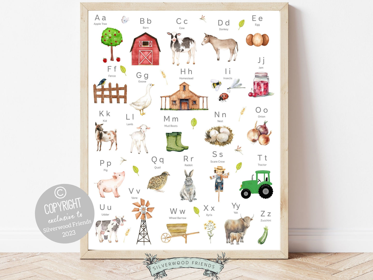 Discover the perfect addition to your farm nursery decor with our captivating Farm Alphabet Print, featuring beautiful watercolor images that bring the wonders of the farmyard to life.