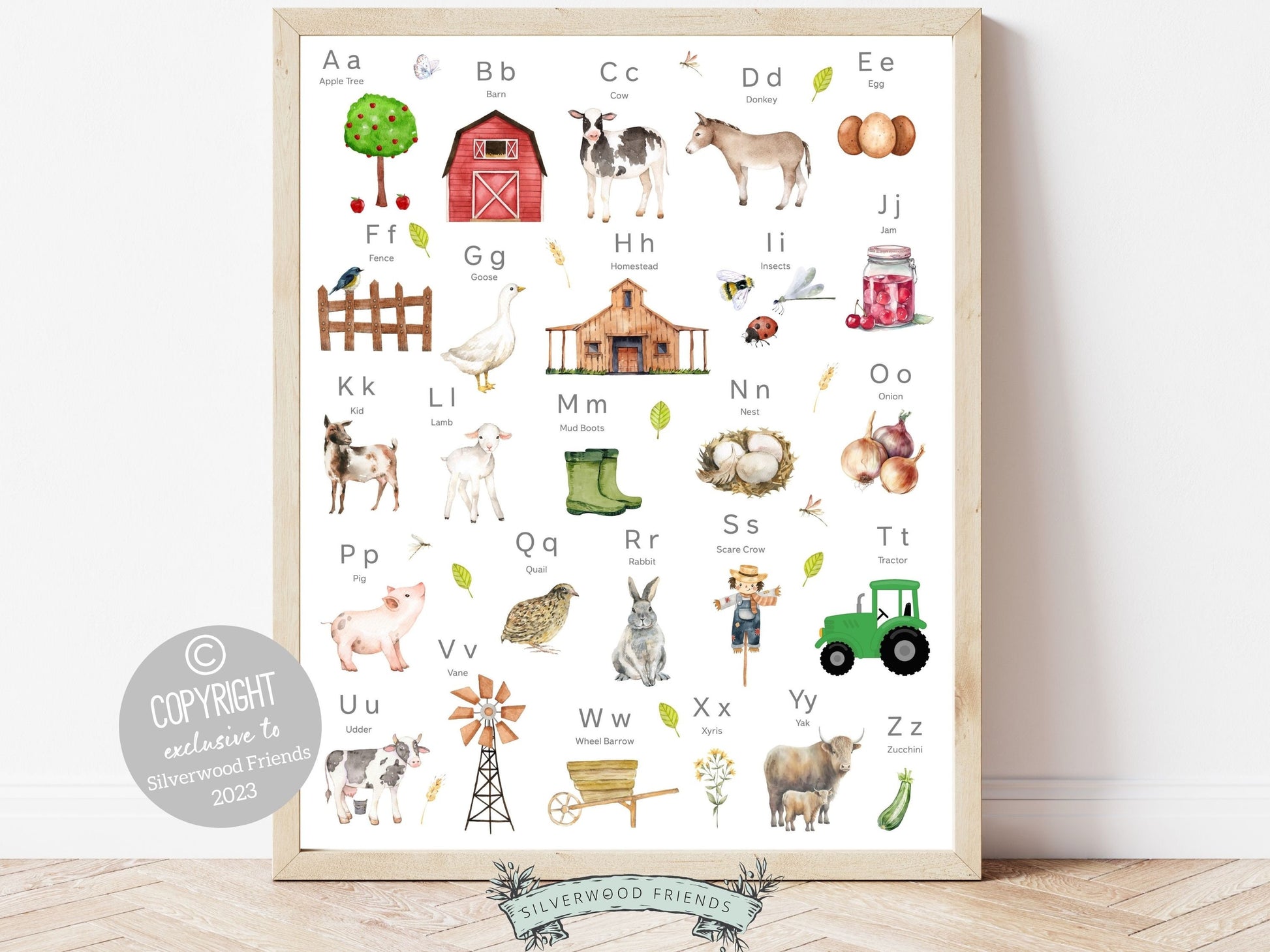Discover the perfect addition to your farm nursery decor with our captivating Farm Alphabet Print, featuring beautiful watercolor images that bring the wonders of the farmyard to life.
