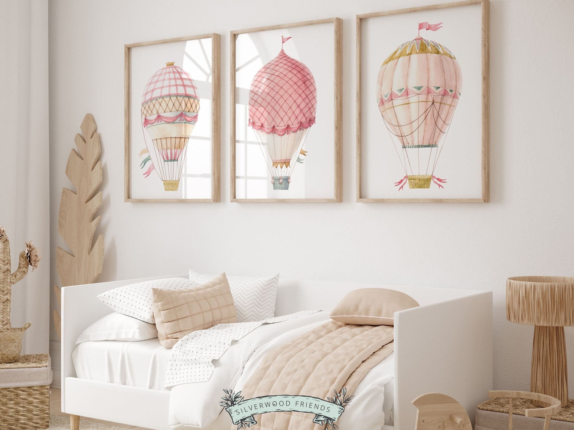 Pink Hot Air Balloon Nursery Prints, Nursery Wall Art, Girl's Nursery Decor, Trendy Dorm Room Wall Decor, Baby Girl Nursery Digital Prints