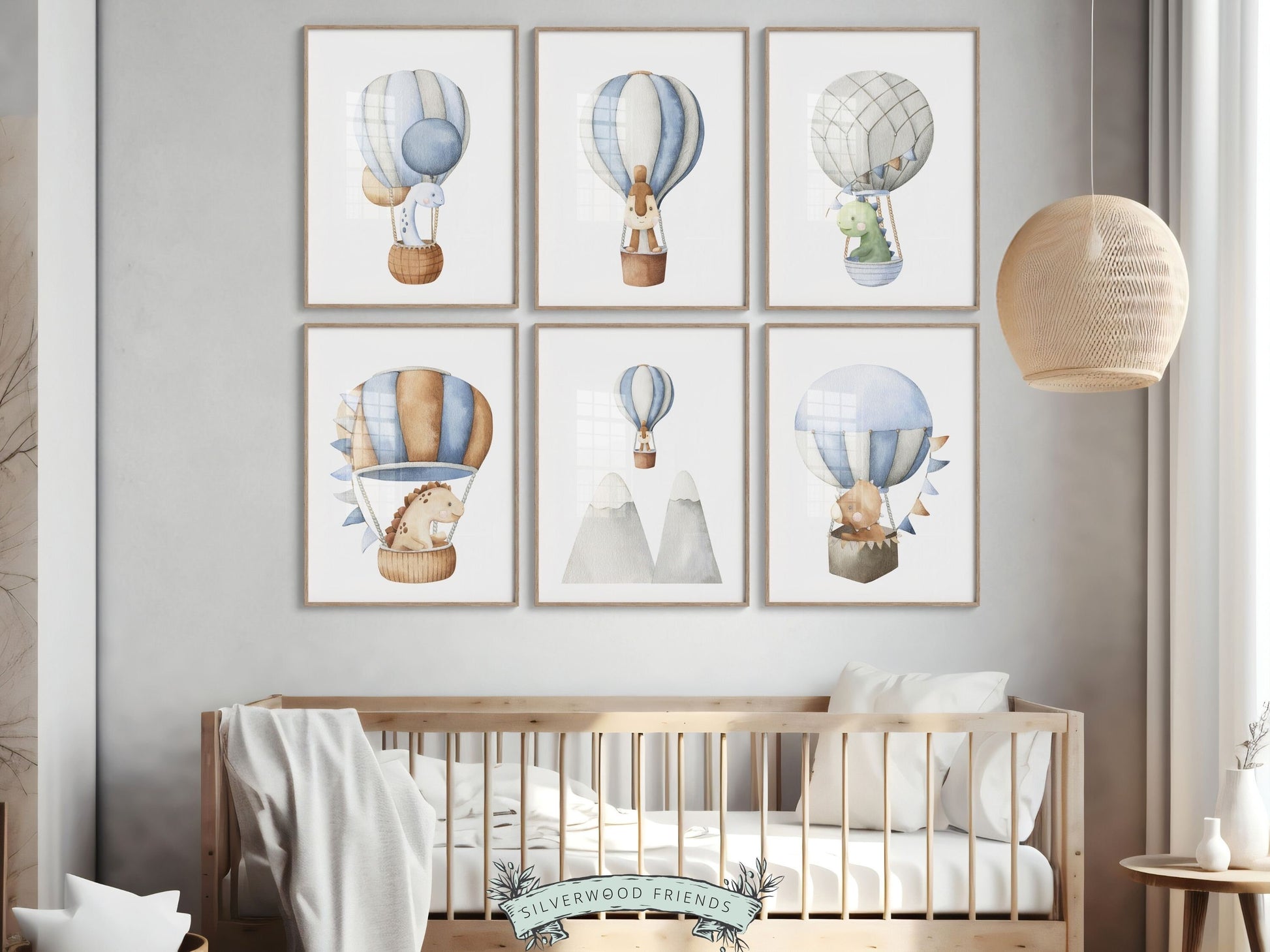 Dinosaur Nursery Prints, Hot Air Balloon Nursery Decor, Dino Kids Room Print, Toddler Boys Room Decor, Baby Boy Gift, Dinosaur Digital Print