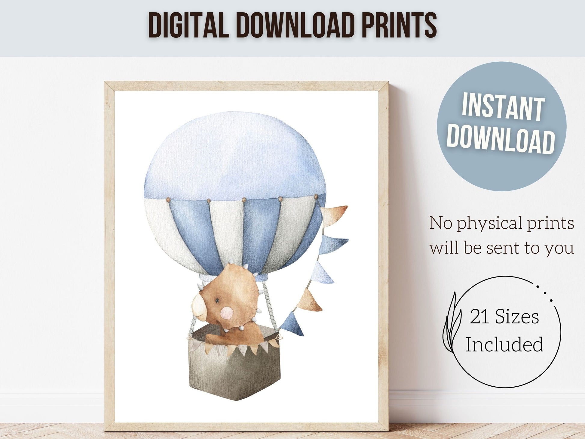 Dinosaur Nursery Prints, Hot Air Balloon Nursery Decor, Dino Kids Room Print, Toddler Boys Room Decor, Baby Boy Gift, Dinosaur Digital Print