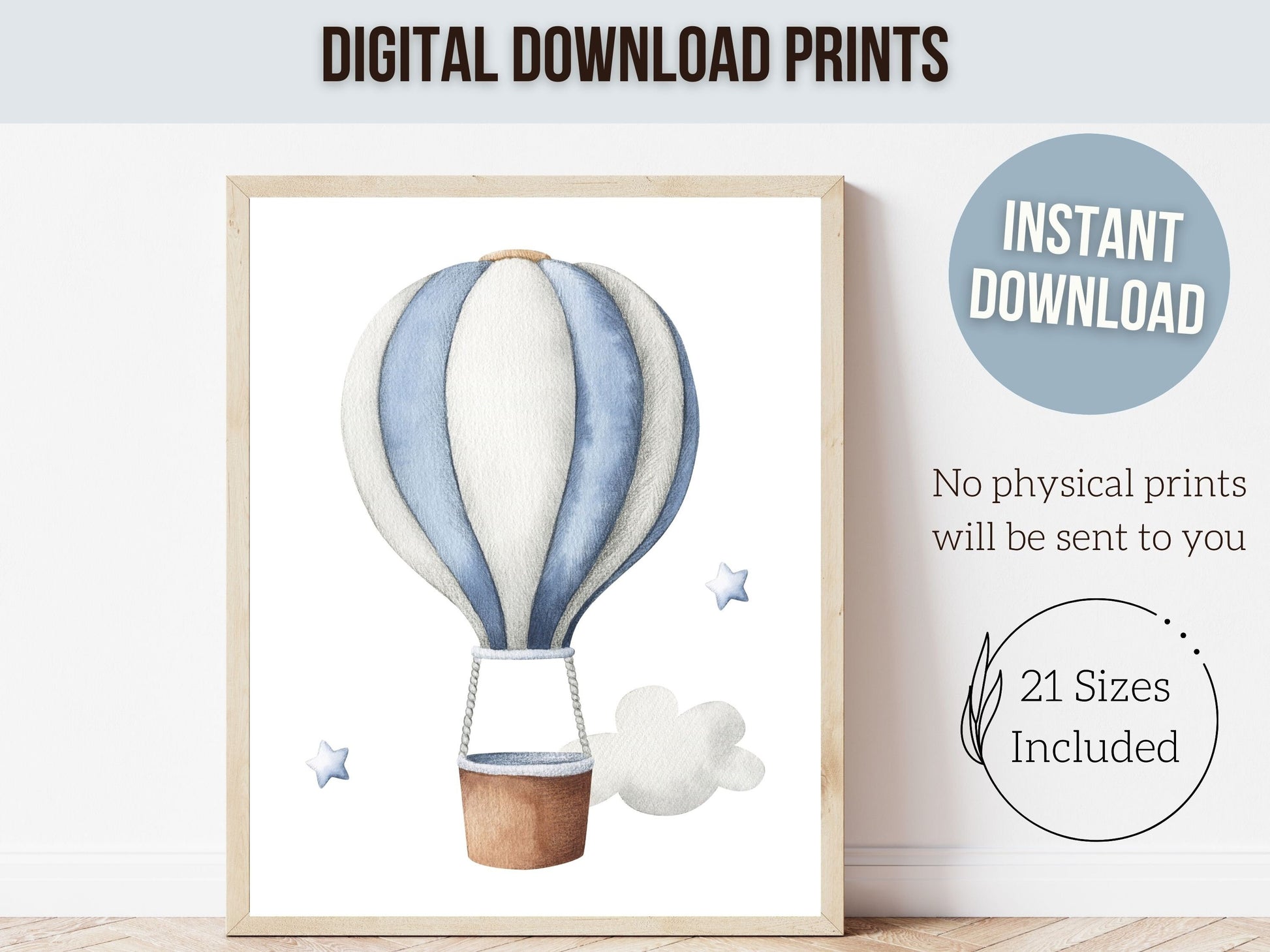Hot Air Balloon Nursery Prints, Baby Boy Nursery Print Gift, Transport Theme Nursery Wall Art, Newborn Gift, Adventure Nursery Digital Print
