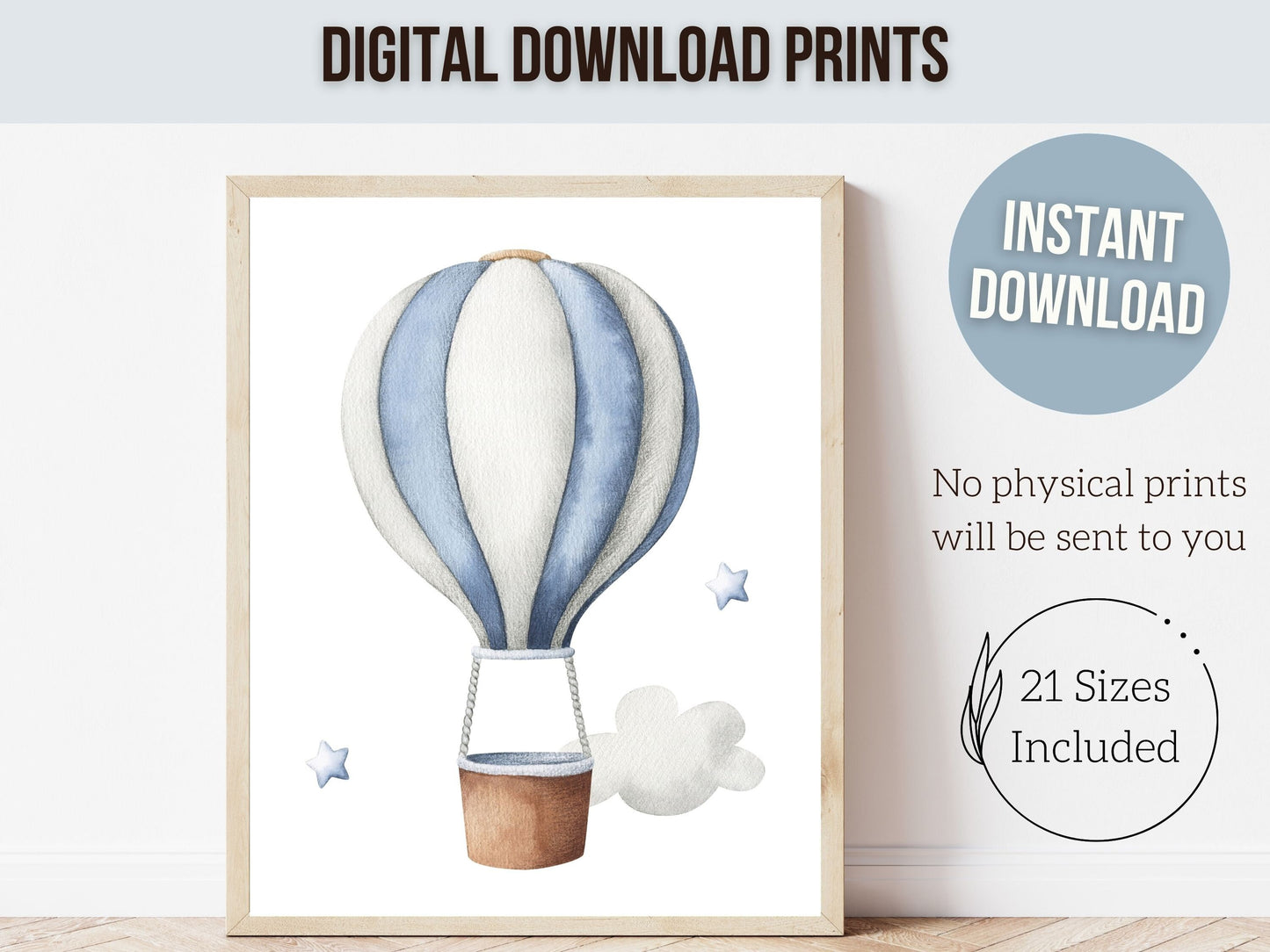 Hot Air Balloon Nursery Prints, Baby Boy Nursery Print Gift, Transport Theme Nursery Wall Art, Newborn Gift, Adventure Nursery Digital Print