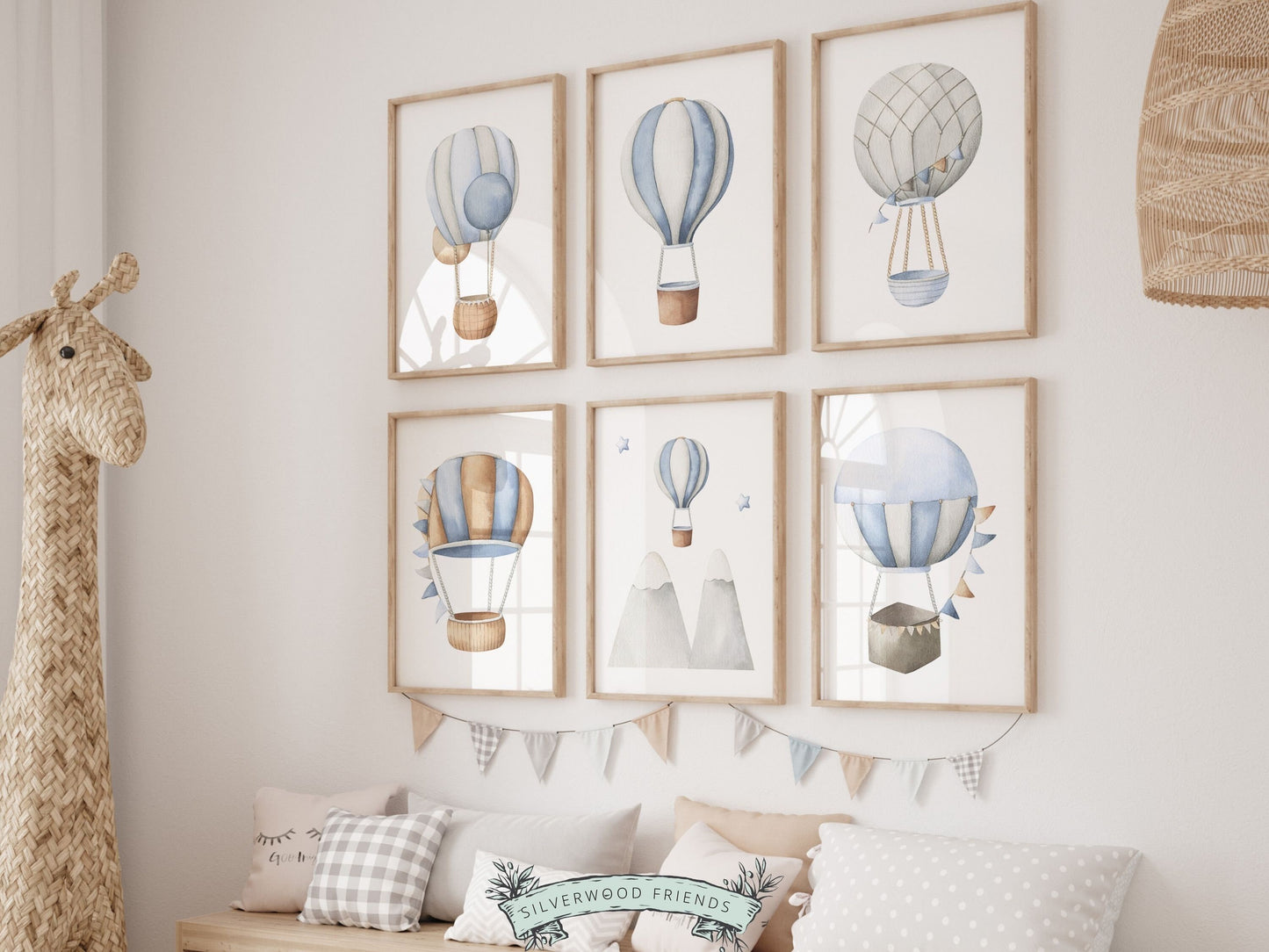 Hot Air Balloon Nursery Prints, Baby Boy Nursery Decor Gift, Nursery Wall Art, Newborn Gift, Transport Adventure Theme Nursery Digital Print