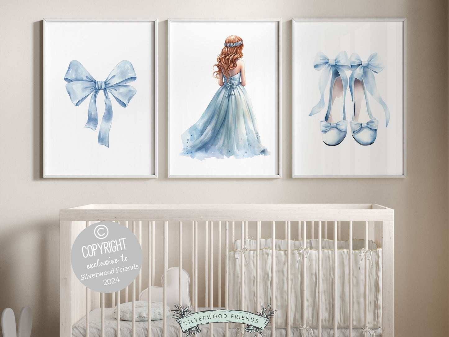 Baby Girls Princess Nursery Prints, Ballerina Nursery Decor, Blue Ballet Nursery Wall Art, Girls Princess Bedroom Wall Decor Digital Prints