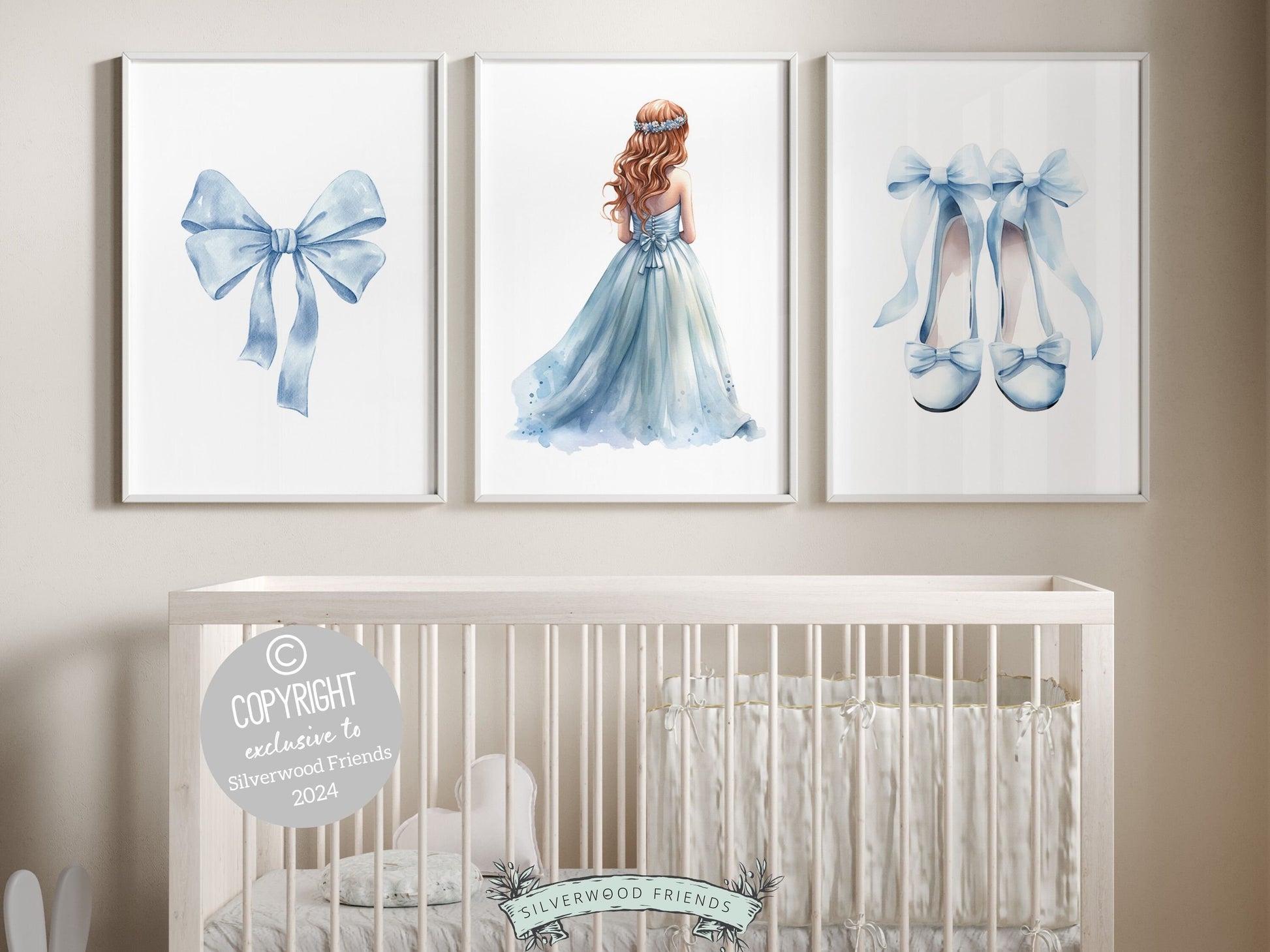 Baby Girls Princess Nursery Prints, Ballerina Nursery Decor, Blue Ballet Nursery Wall Art, Girls Princess Bedroom Wall Decor Digital Prints