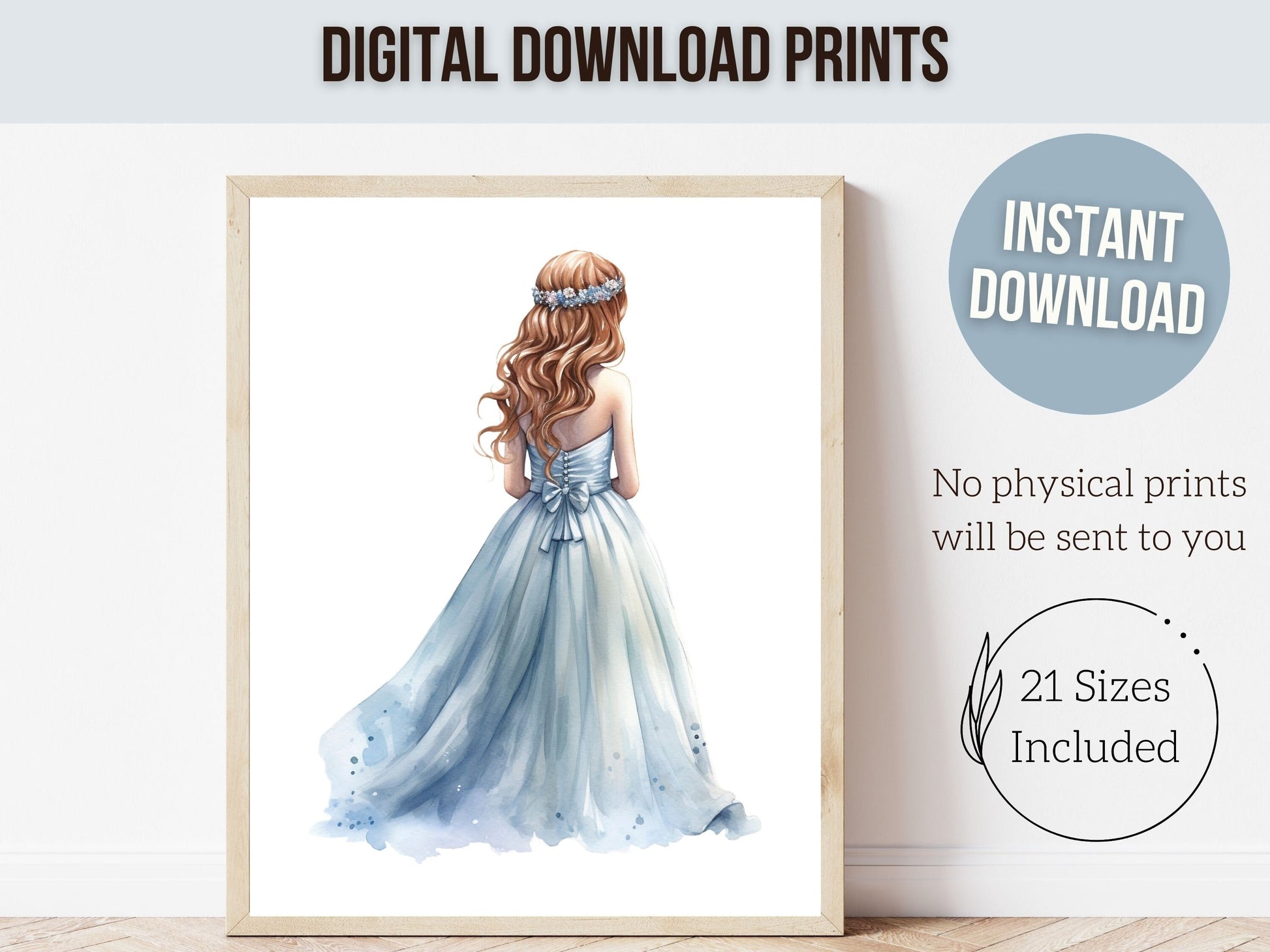 Baby Girls Princess Nursery Prints, Ballerina Nursery Decor, Blue Ballet Nursery Wall Art, Girls Princess Bedroom Wall Decor Digital Prints