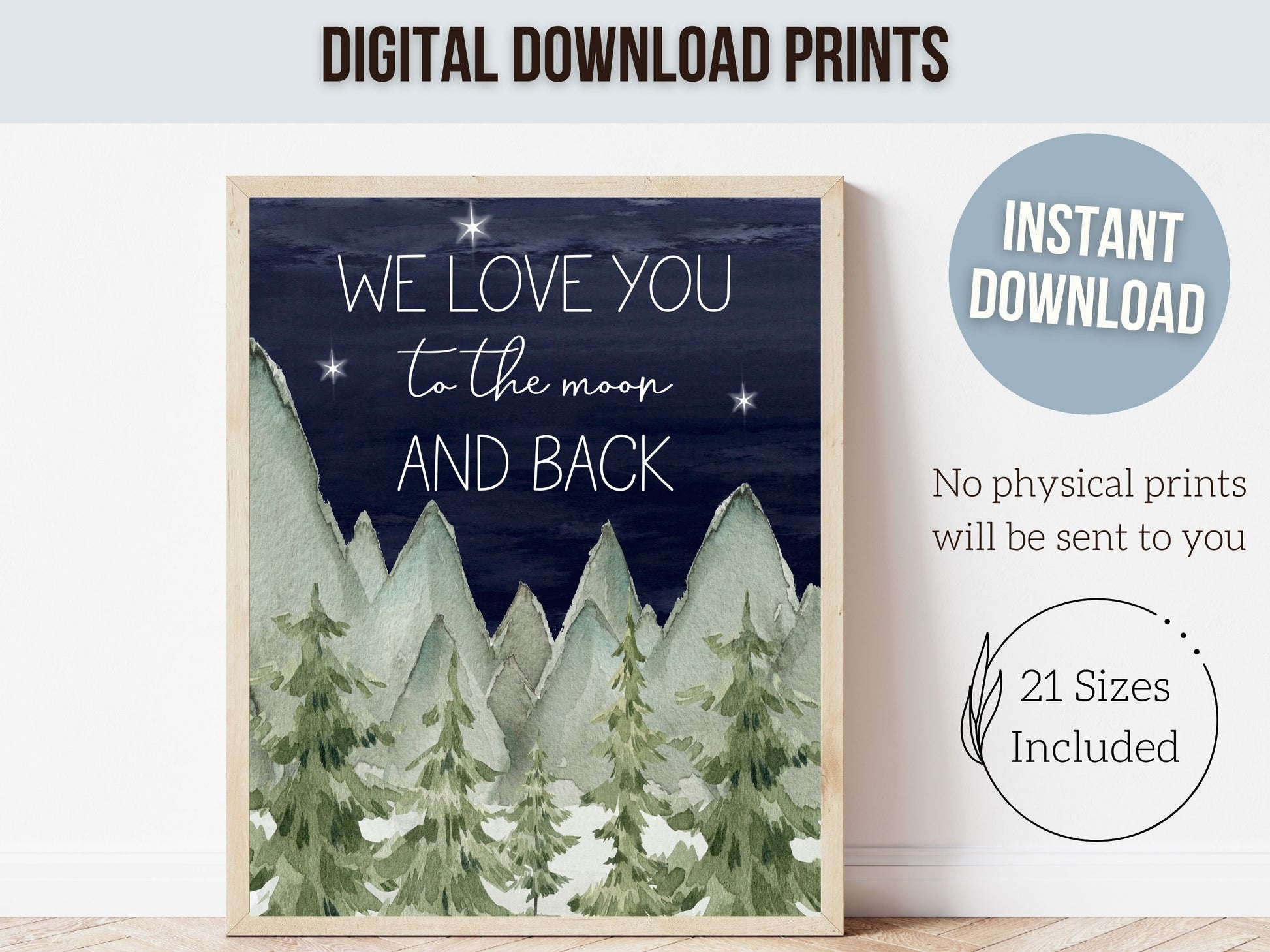 Bear Nursery Prints, Night Sky Moon Nursery Decor, Woodland Forest Nursery Decor, Unisex Newborn Gift, Love You To The Moon Digital Prints
