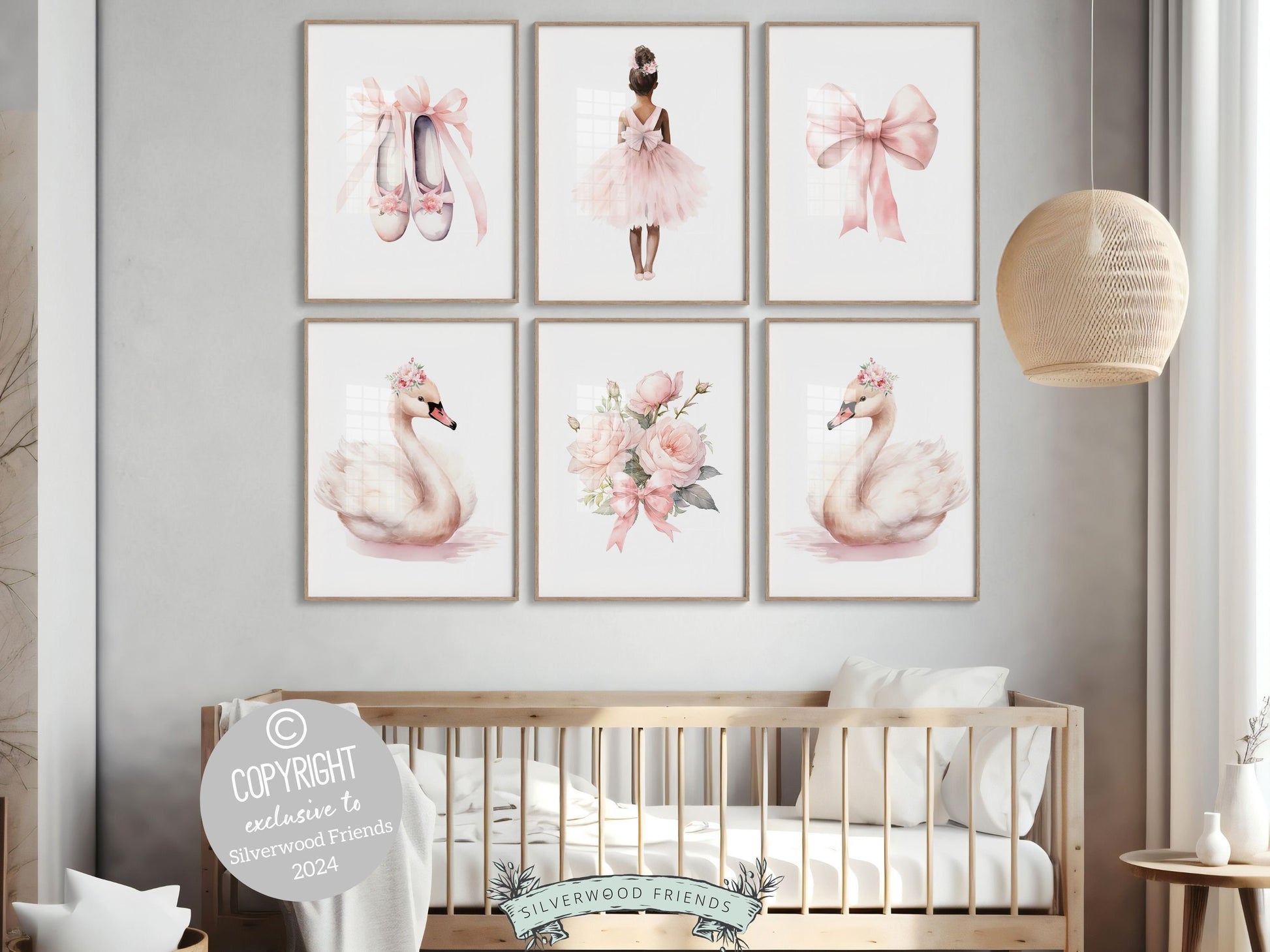 Baby Girl's Ballet Nursery Prints, African American Ballerina Nursery Decor, Floral Ballet Swan Wildflower Nursery Wall Decor Digital Print