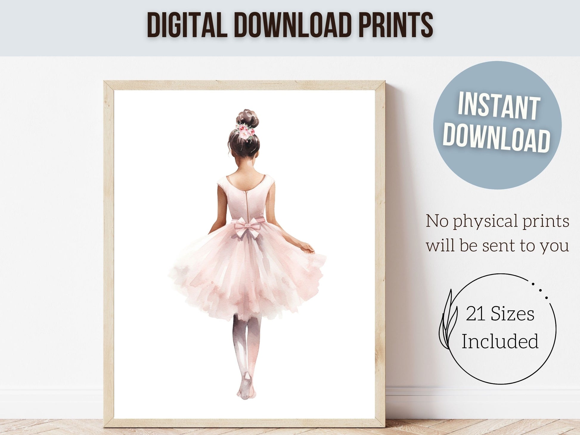 Baby Girl's Ballet Nursery Prints, African American Ballerina Nursery Decor, Floral Ballet Swan Wildflower Nursery Wall Decor Digital Prints