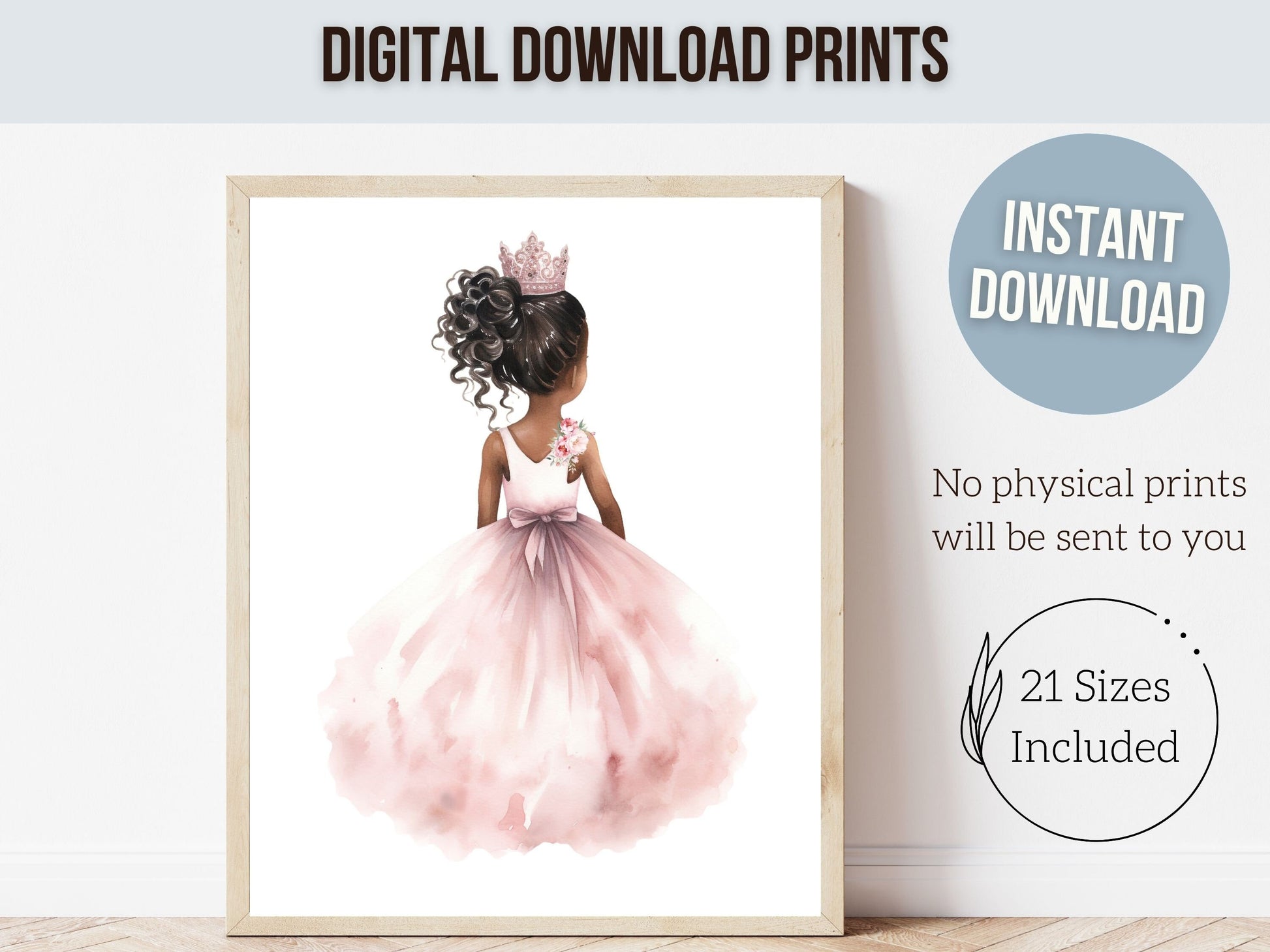 Baby Girl's Ballet Nursery Prints, African American Ballerina Nursery Decor, Floral Ballet Swan Wildflower Nursery Wall Decor Digital Prints