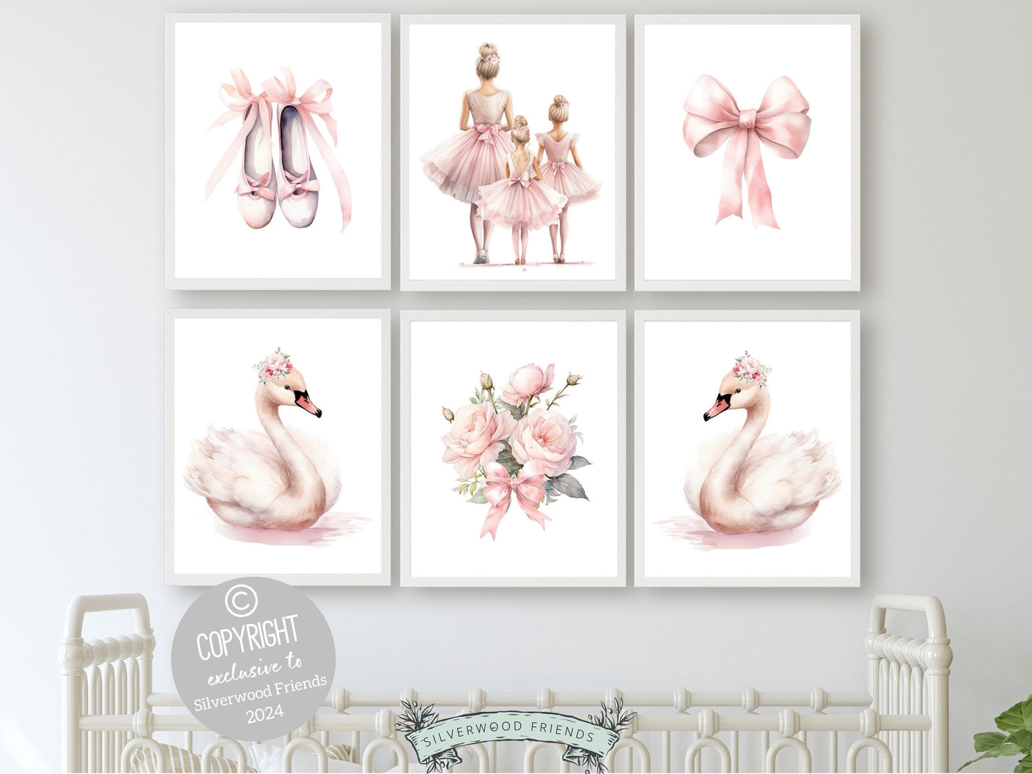 Set of 6 Ballet Nursery Prints. Perfect for your ballet nursery decor or dance inspired bedroom, these charming prints inspire imagination and foster a love for ballet, adding an elegant touch to your baby girls room and dreams of graceful twirls.