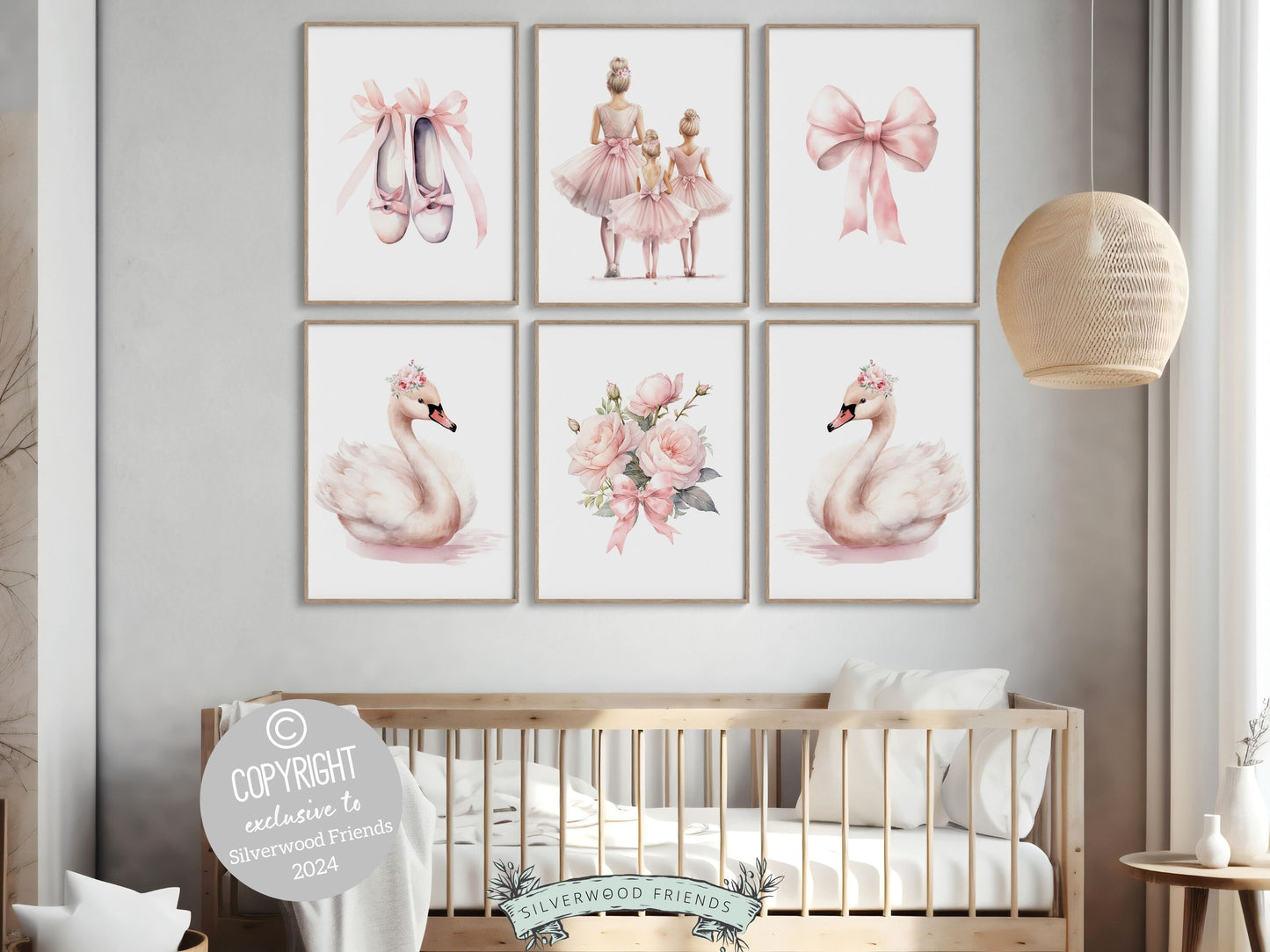 Baby Girl's Ballet Nursery Prints, Ballerina Nursery Decor, Pink Ballet Nursery Wall Art, Wildflower Ballet Swan Nursery Decor Digital Print