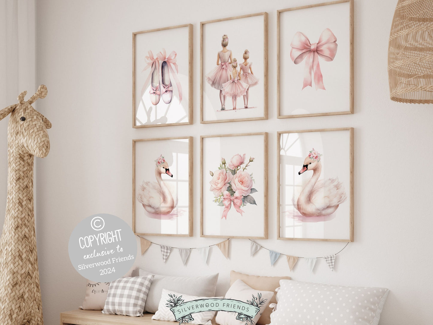 Baby Girl's Ballet Nursery Prints, Ballerina Nursery Decor, Pink Ballet Nursery Wall Art, Wildflower Ballet Swan Nursery Decor Digital Print
