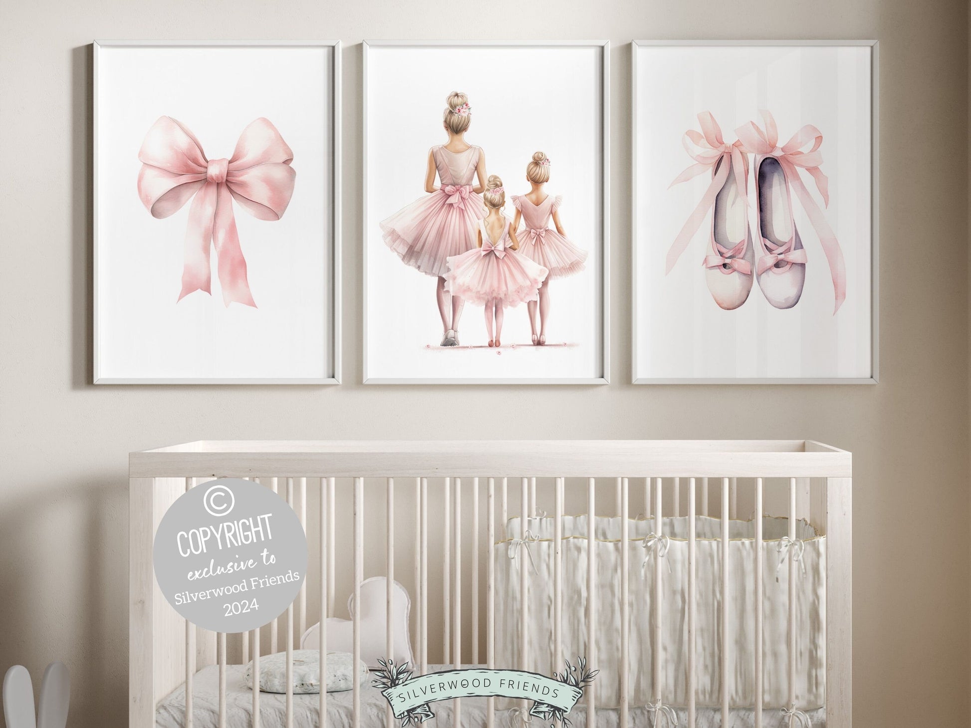 Set of 3 Ballet Nursery Prints. Perfect for your ballet nursery decor or dance inspired bedroom, these charming prints inspire imagination and foster a love for ballet, adding an elegant touch to your baby girls room and dreams of graceful twirls.
