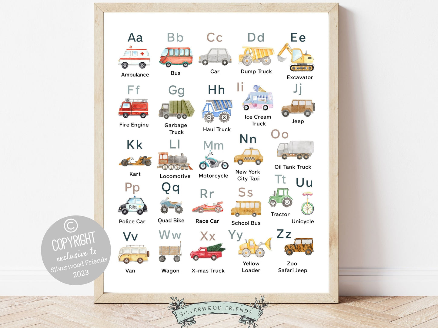 Discover the perfect addition to your boys nursery decor with our engaging Transport Alphabet Print. Featuring beautiful watercolor vehicles, it provides an engaging and educational experience for little learners.