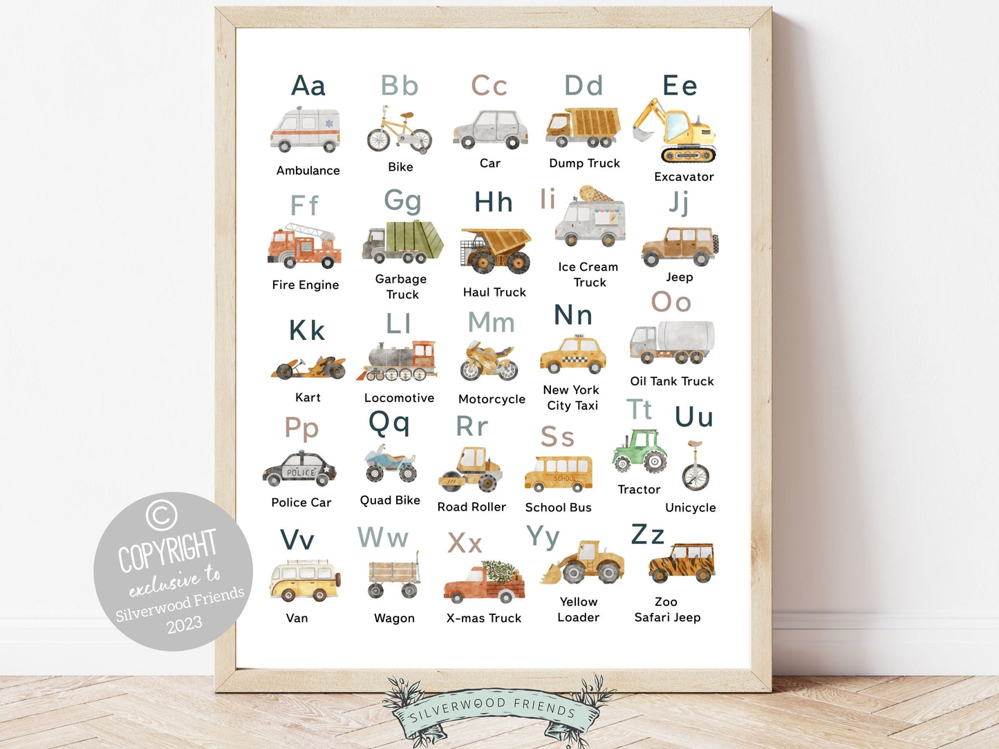 Discover the perfect addition to your boys nursery decor with our Transport Alphabet Print. Featuring beautiful watercolor vehicles in a calming color palette, it provides an engaging and educational experience for little learners.
