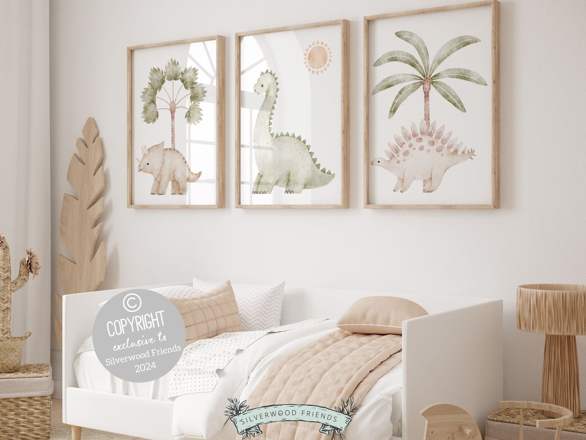 Dinosaur Nursery Prints, Dinosaur Nursery Decor, Dinosaur Neutral Nursery Wall Art, Baby Boy Boho Kids Dino Room Wall Decor Digital Print