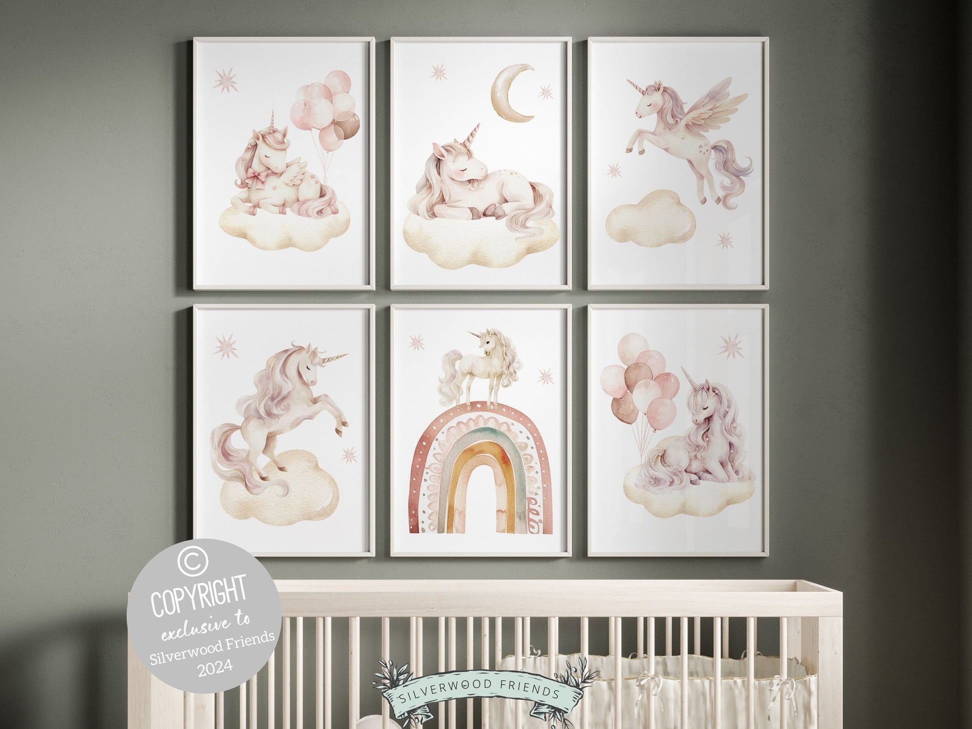 Baby Girls Unicorn Nursery Prints, Girls Fantasy Nursery Decor Fairytale Nursery Wall Art,Pastel Pink Magical Princess Nursery Digital Print