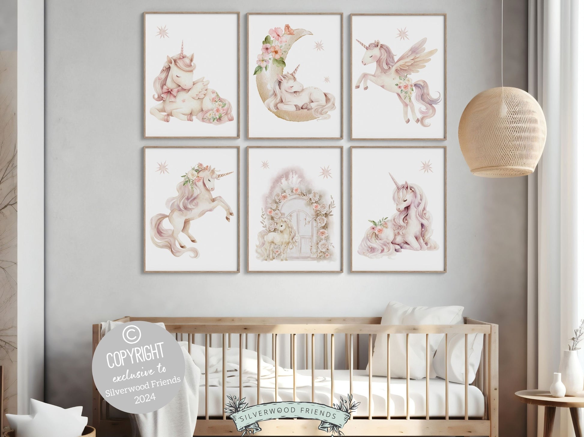 ORIGINAL Girls Unicorn Nursery Prints, Girls Fantasy Nursery Decor Fairytale Nursery Wall Art, Pink Floral Wildflower Nursery Digital Prints