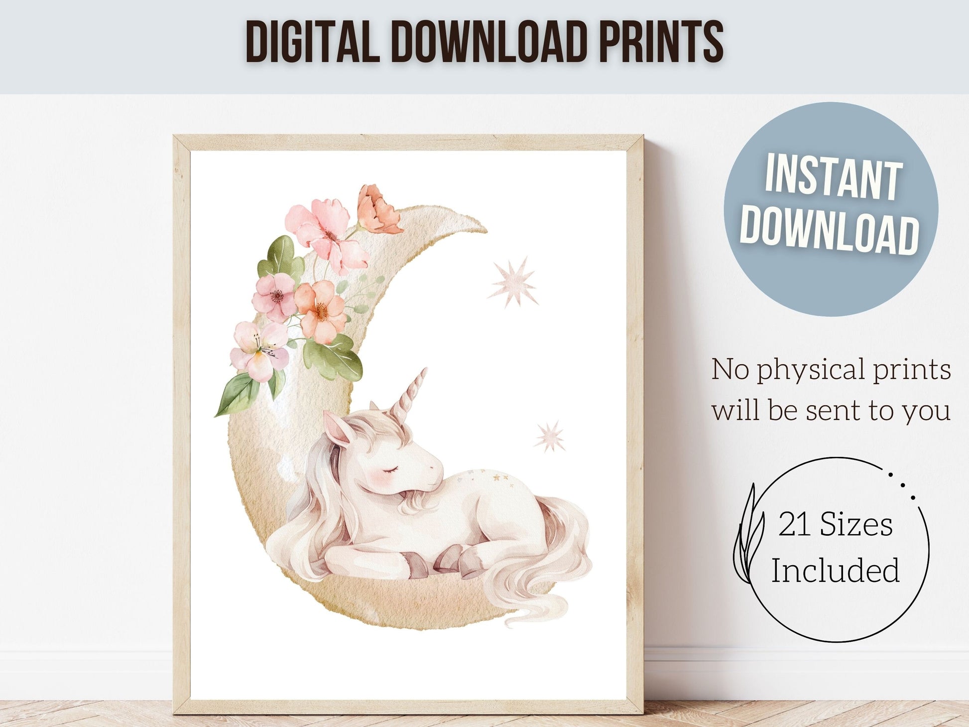 ORIGINAL Girls Unicorn Nursery Prints, Girls Fantasy Nursery Decor Fairytale Nursery Wall Art, Pink Floral Wildflower Nursery Digital Prints