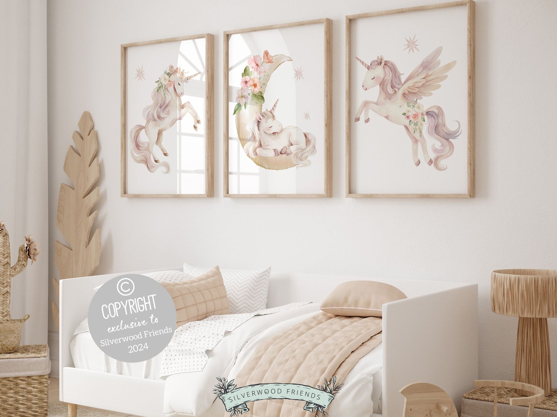 ORIGINAL Girls Unicorn Nursery Prints, Girls Fantasy Nursery Decor Fairytale Nursery Wall Art, Pink Floral Wildflower Nursery Digital Prints